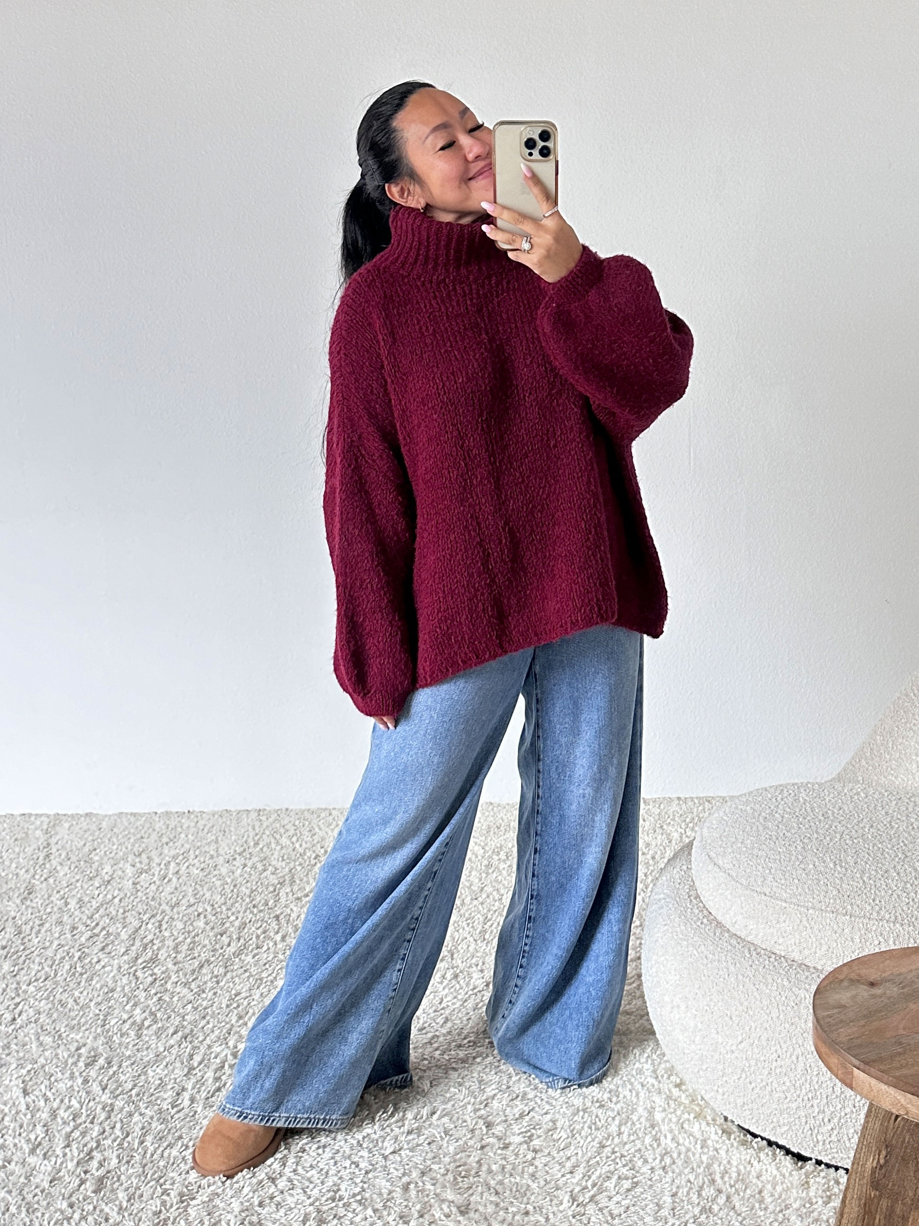 Oversize Pullover mit Schalkragen - FLAUSCHI - Burgunder