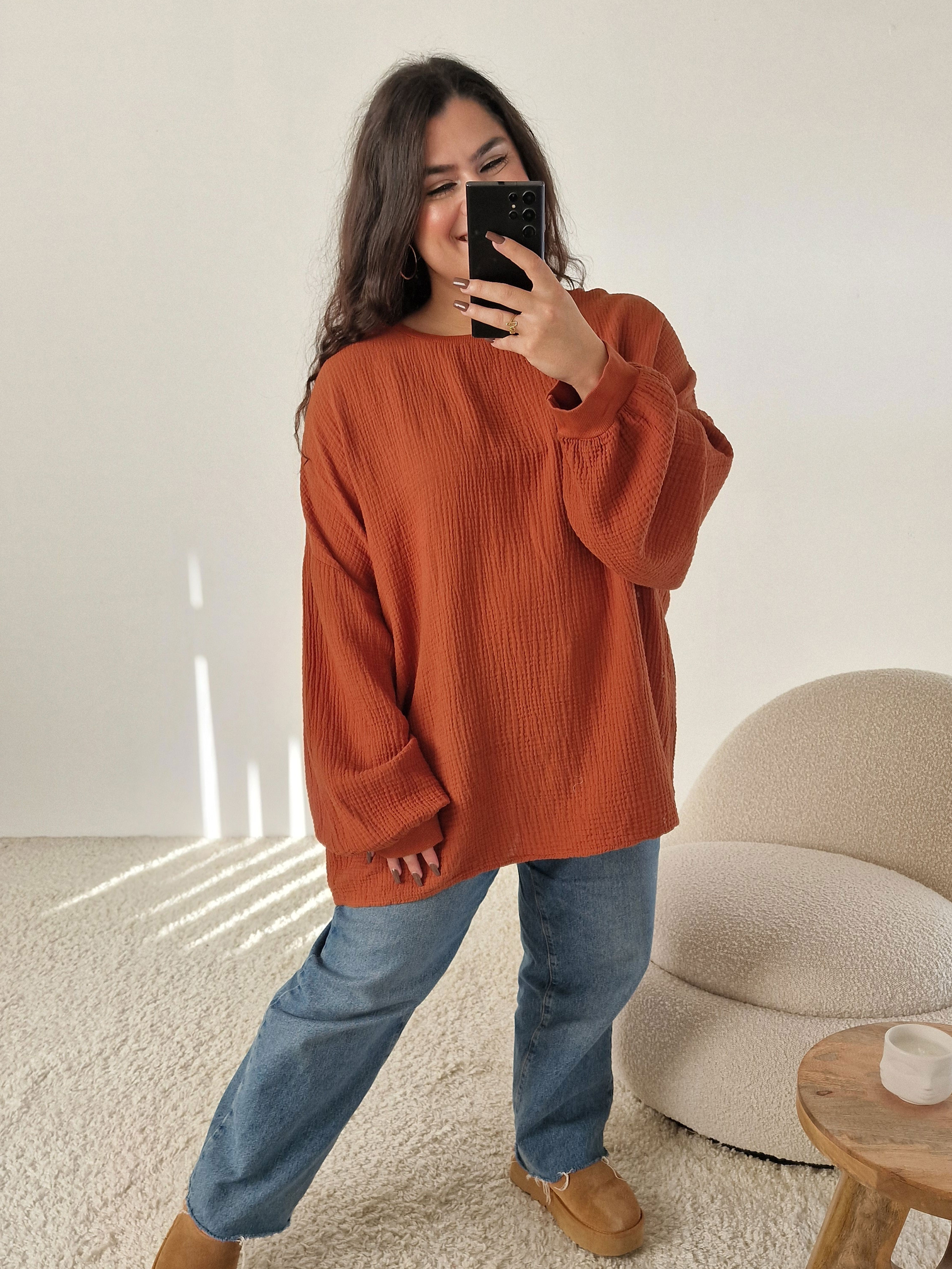 Musselin Oversize Sweatshirt - Cinnamon