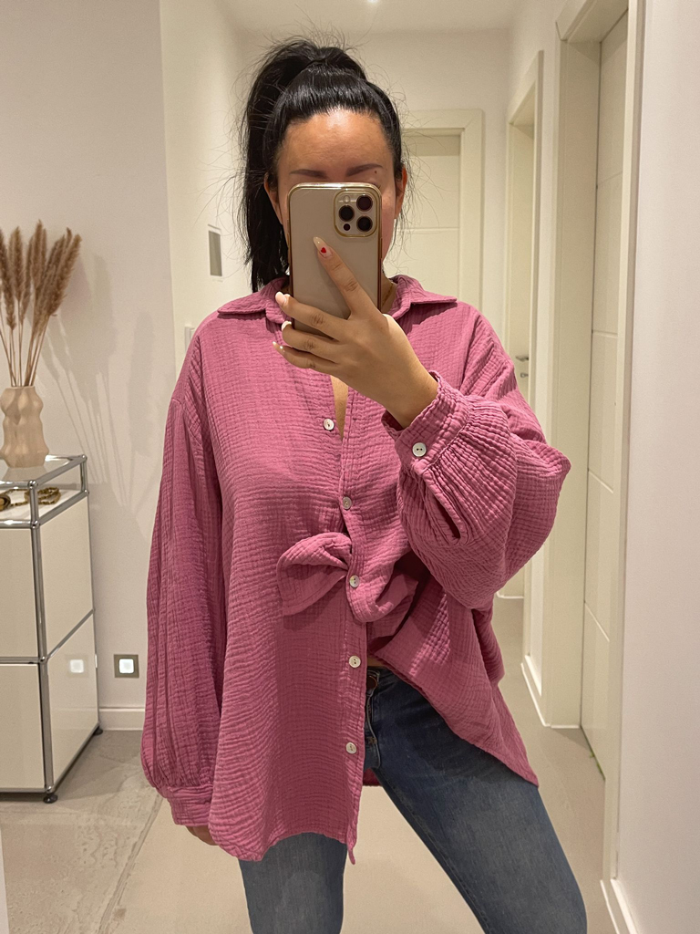 Musselin Midi Oversize Bluse - Beere