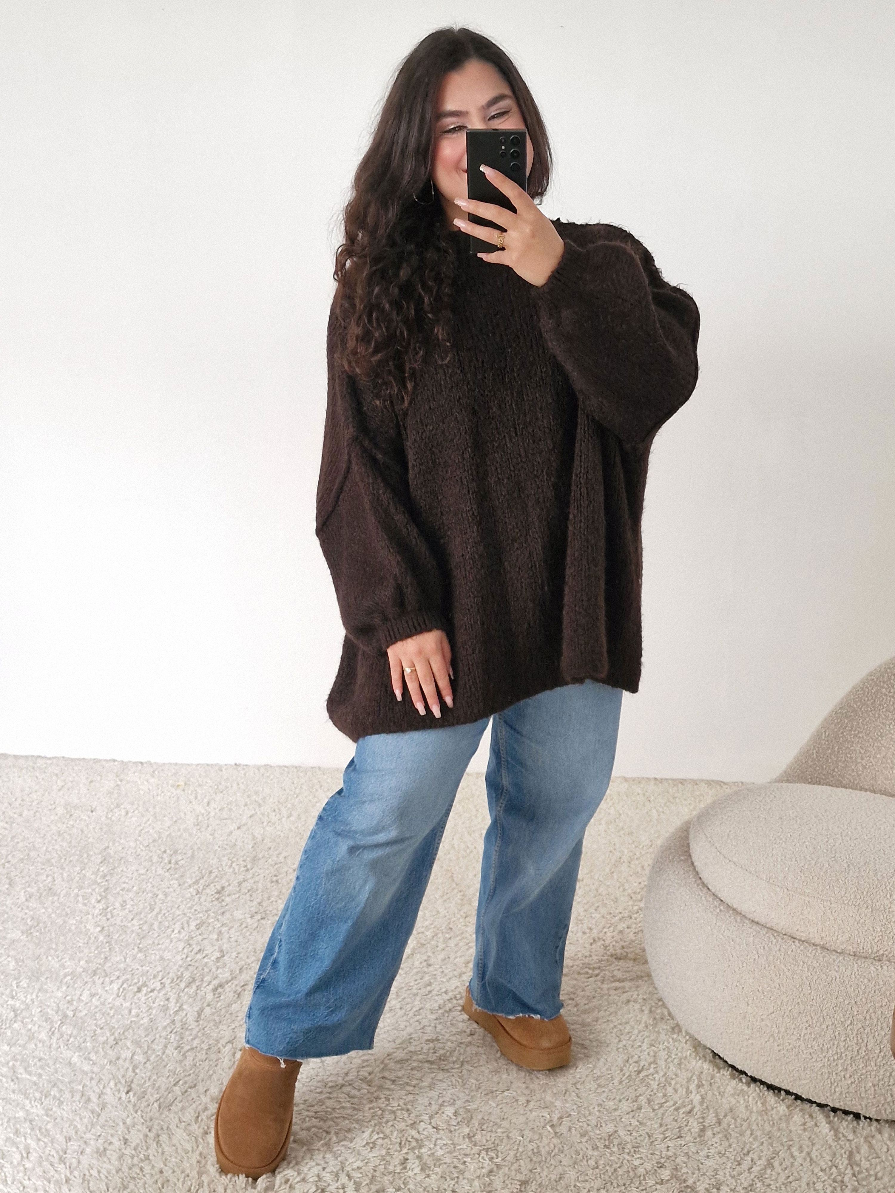 Oversize Strickpullover mit Stehkragen FLAUSCHI - TALL - Schoko