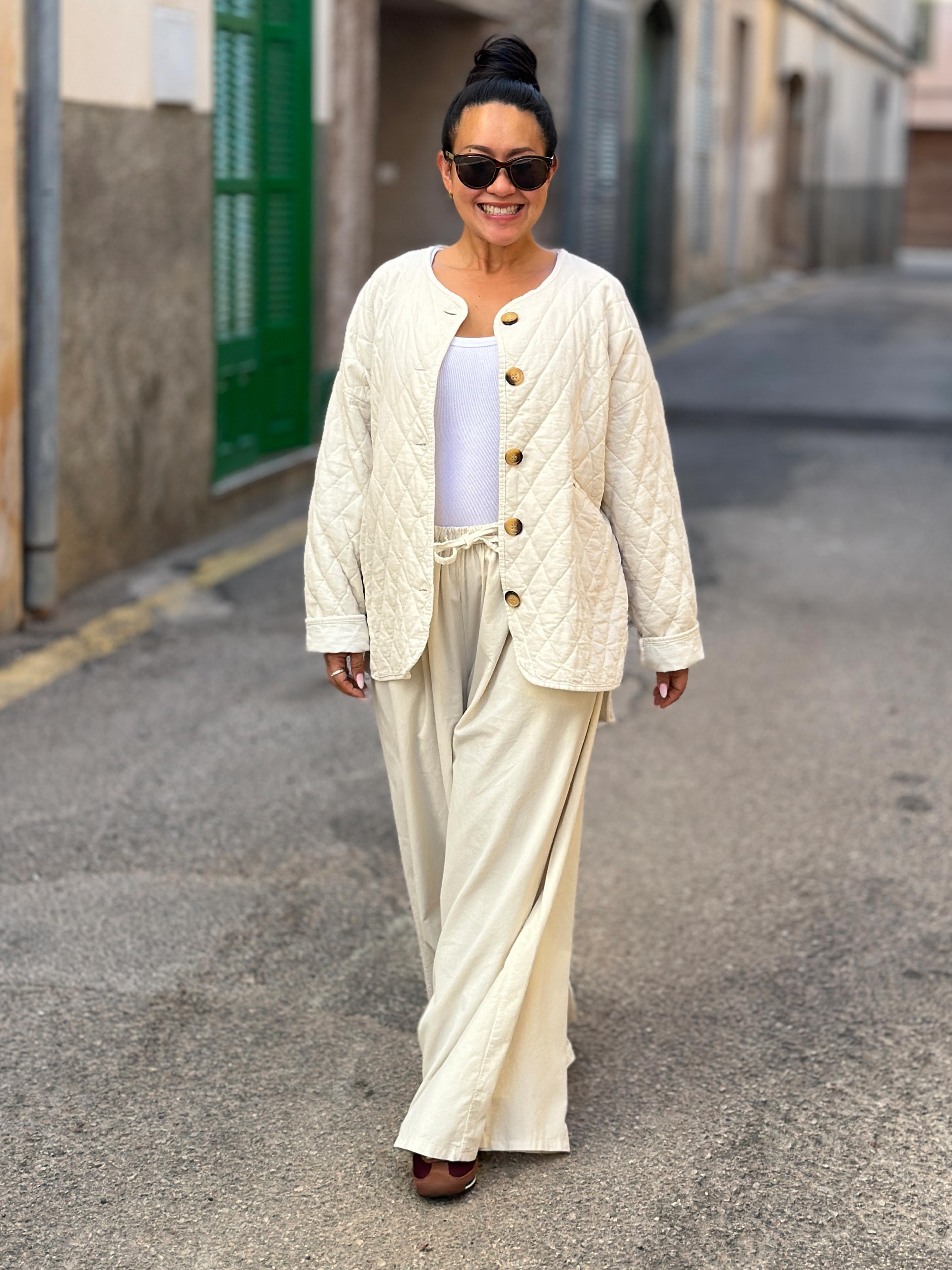 Fein Cordjacke mit Steppmuster - Creme