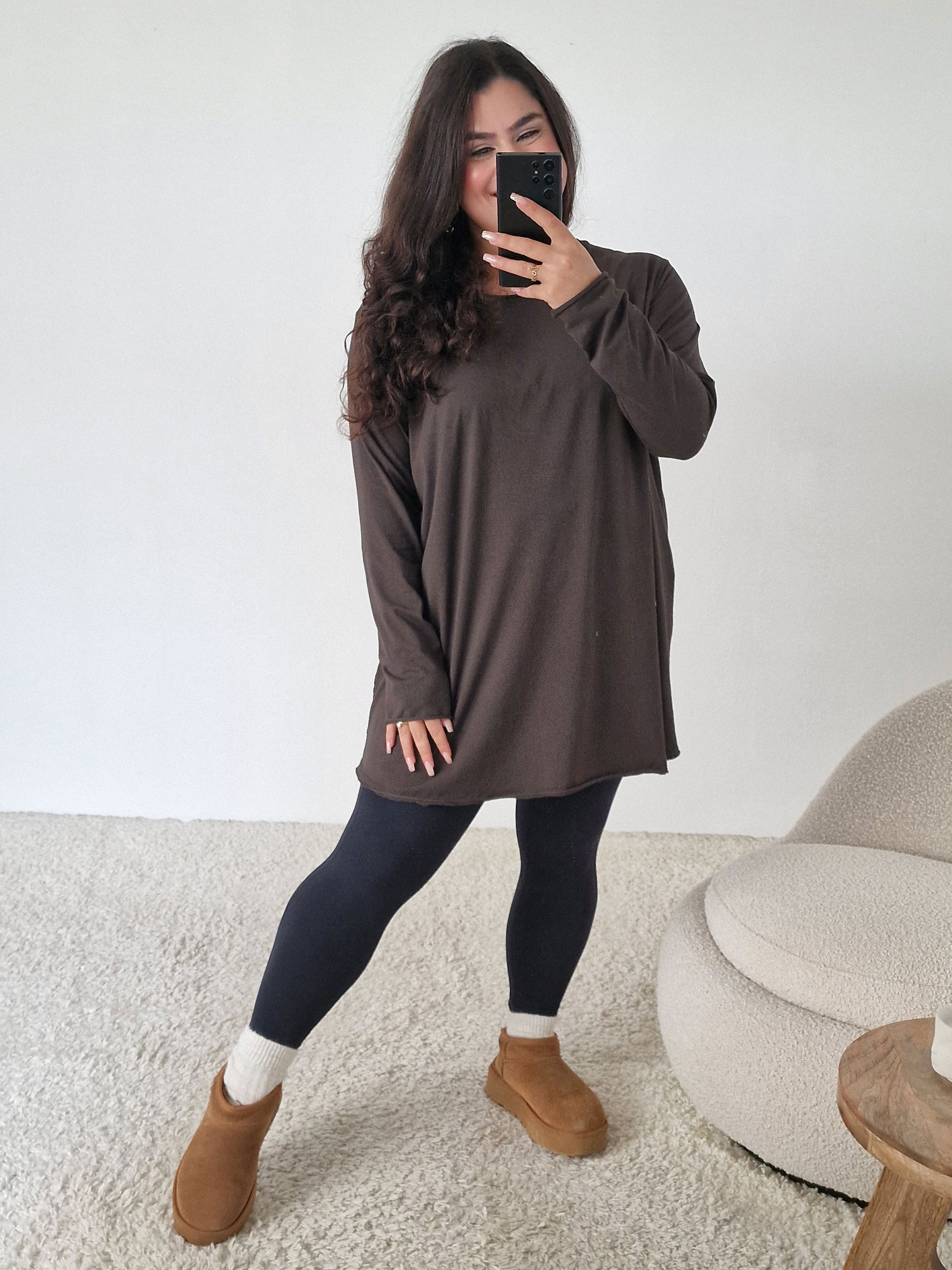 Basic Long Langarmshirt - Schoko