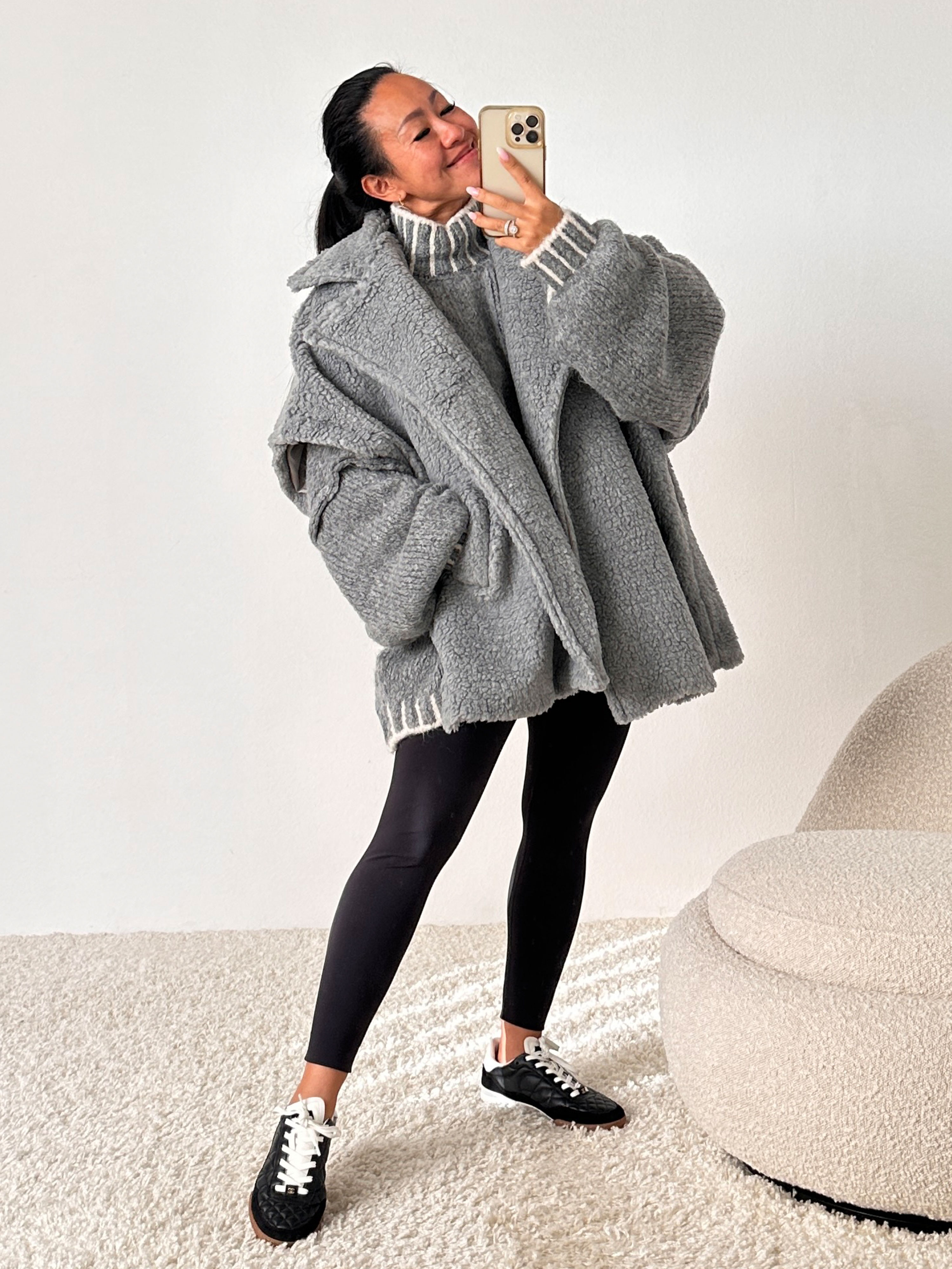 Oversize Teddylook Weste - Grau