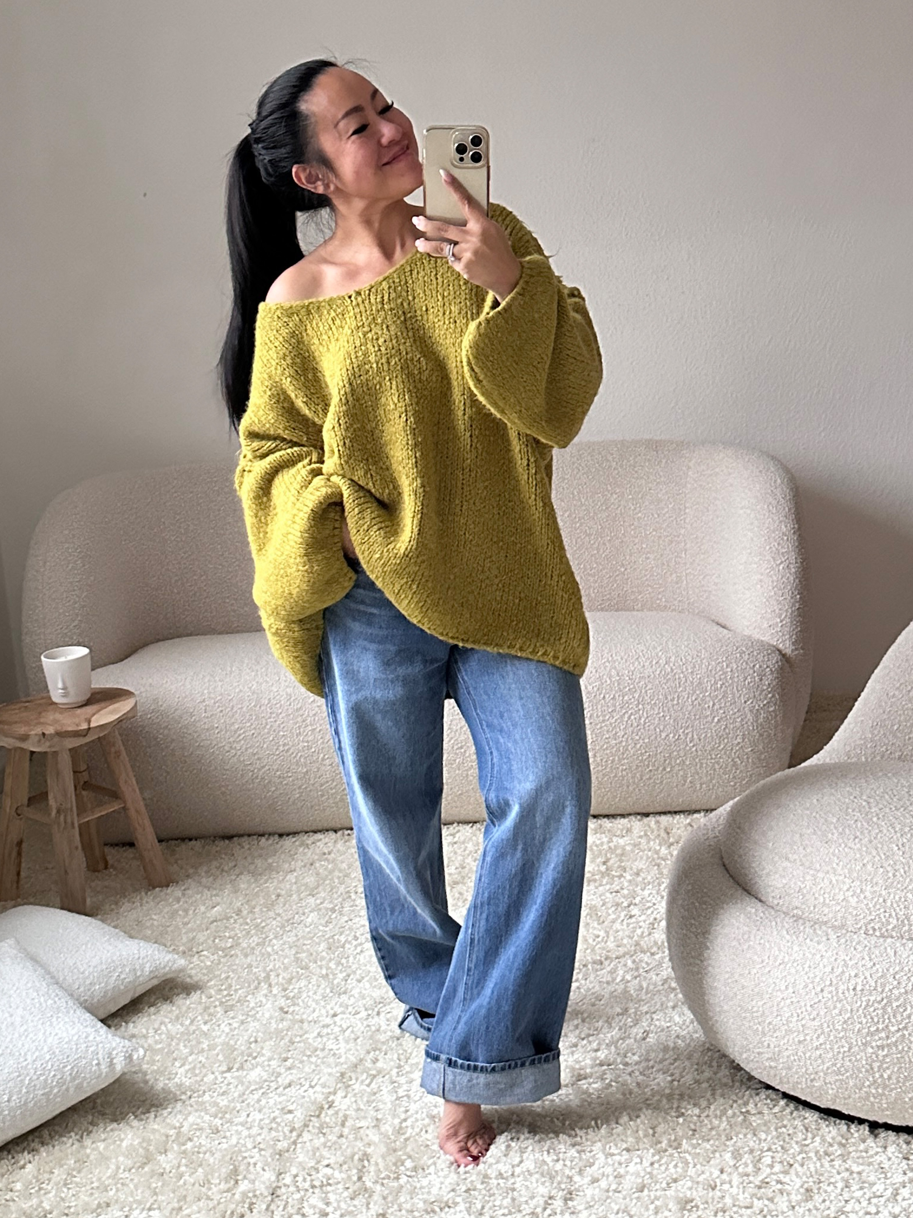 Oversize Strickpullover mit V-Ausschnitt - FLAUSCHI - Pistazie