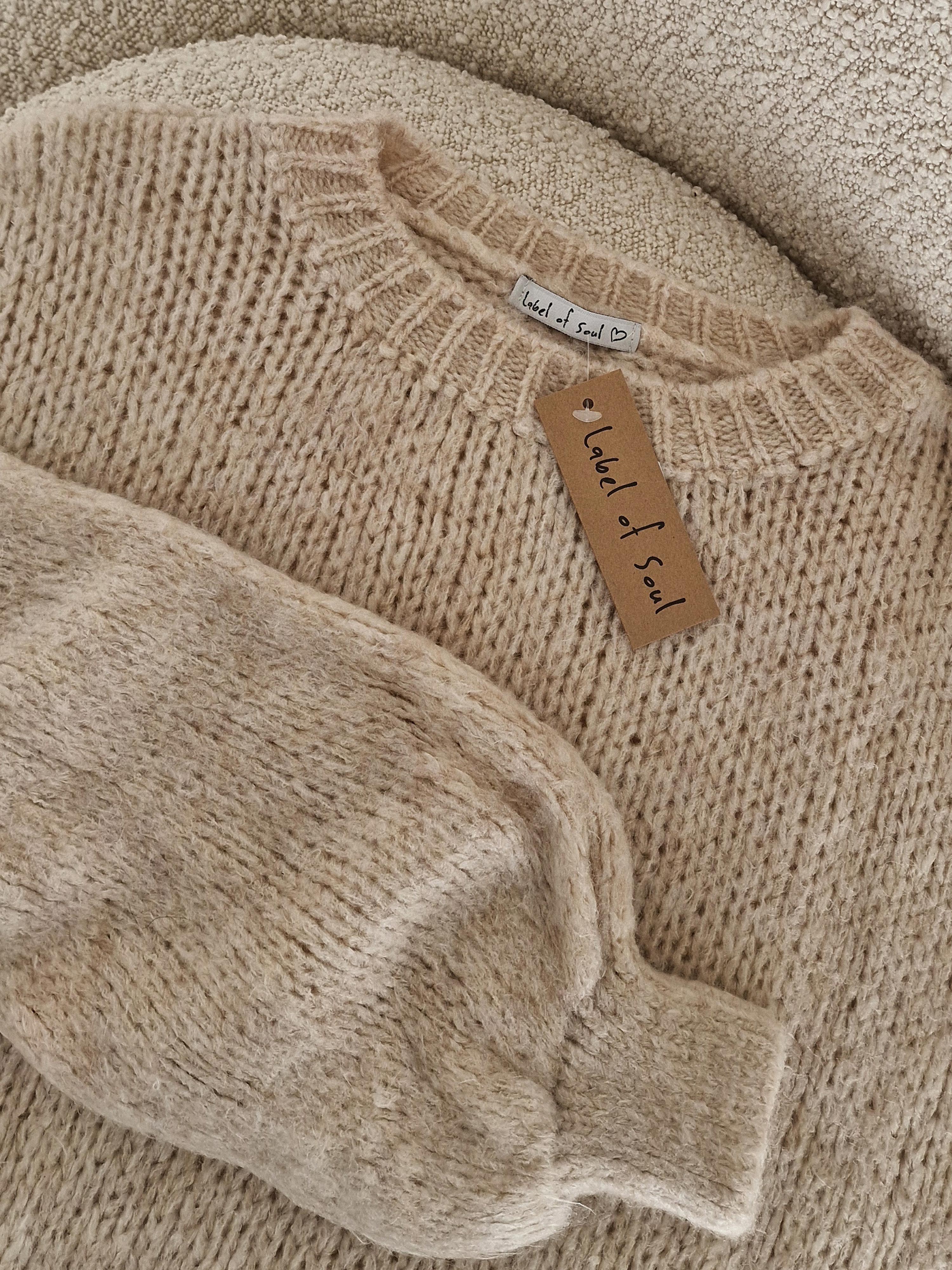 Strickpullover mit Rundhalsausschnitt - FLAUSCHI - Beige