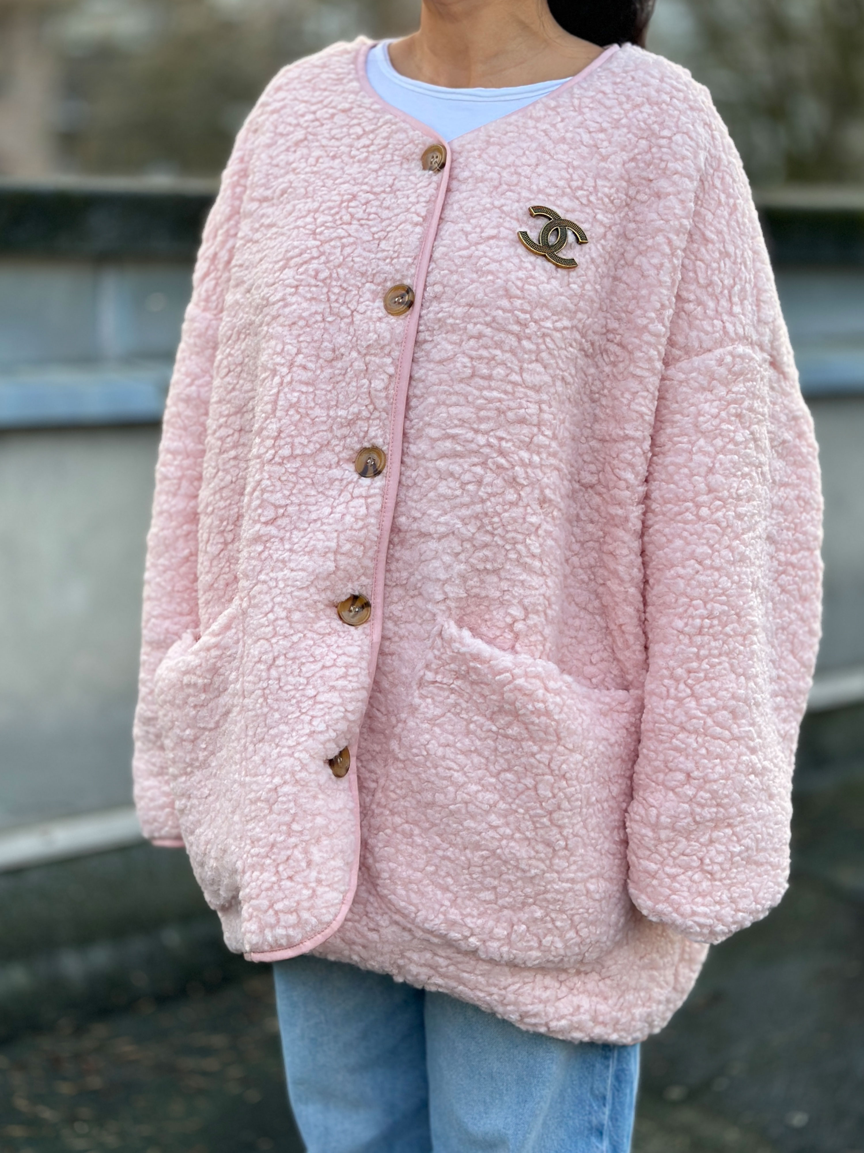 Teddylook Oversize Jacke - ICON - Puder