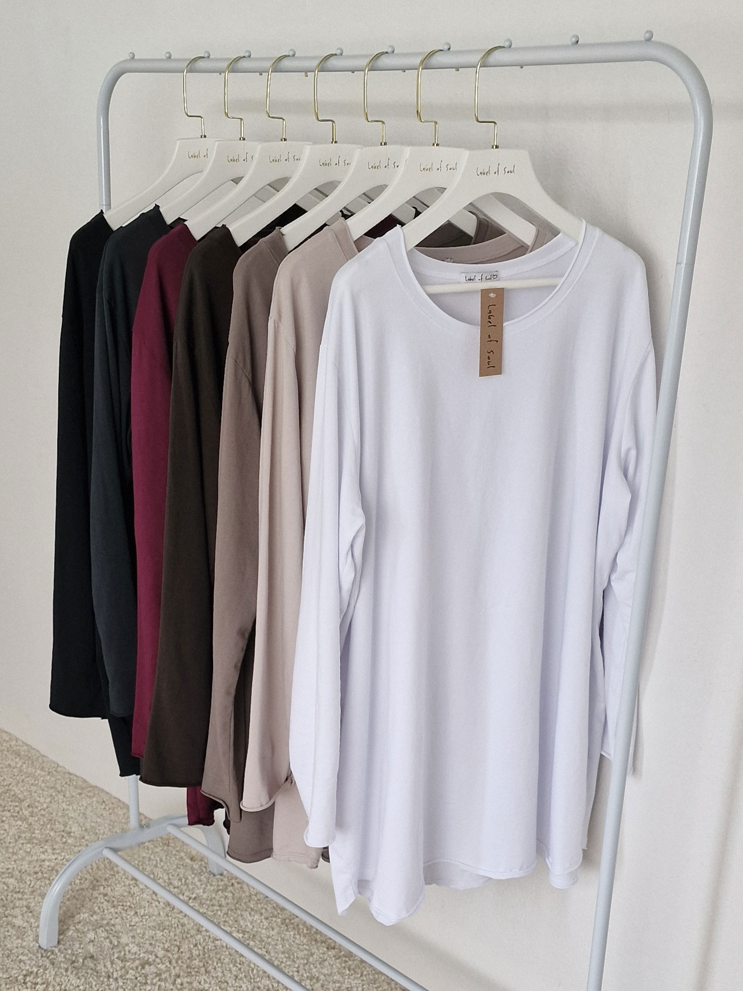 Basic Long Langarmshirt - Weiss