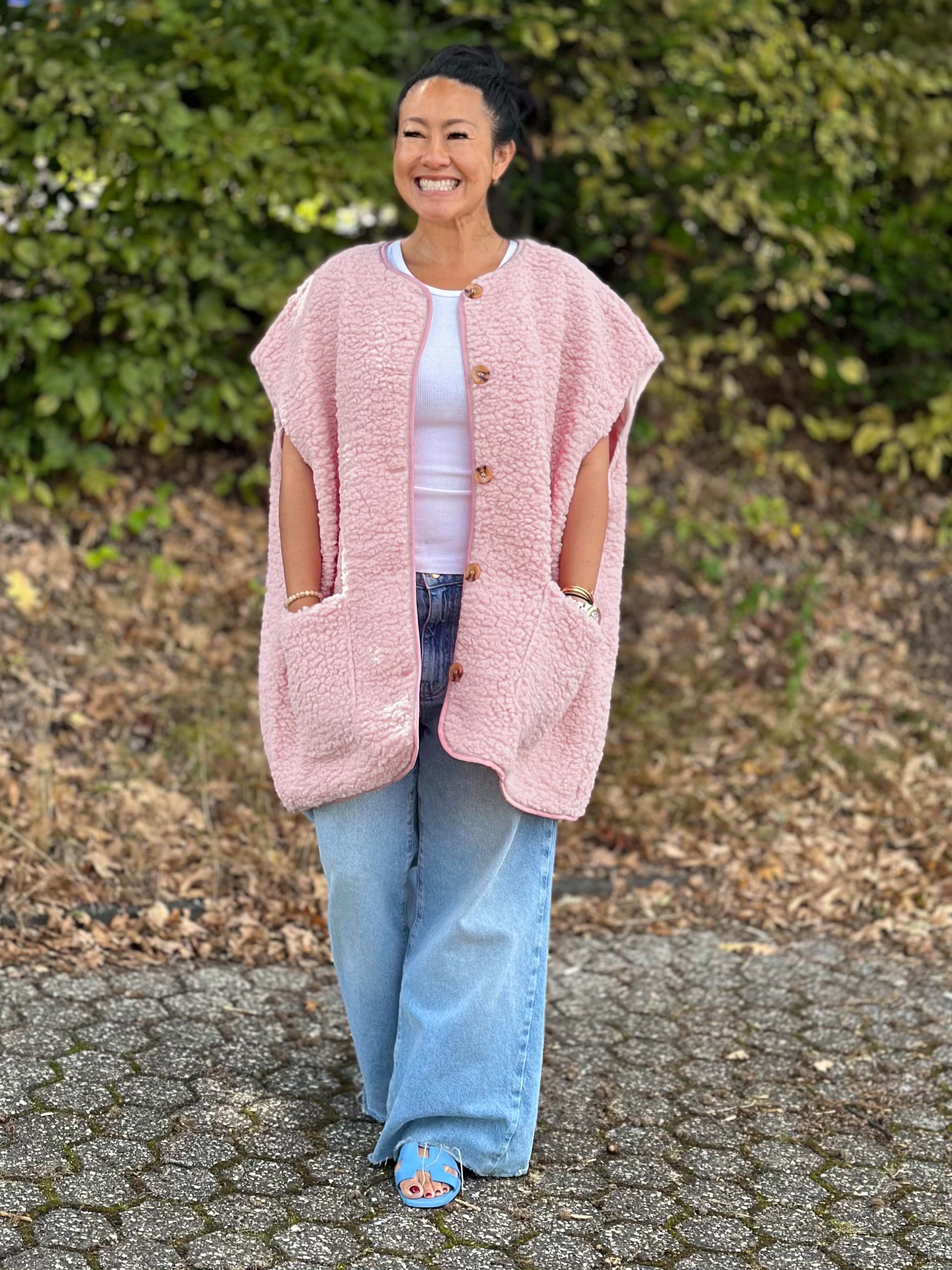 Oversize Teddylook Weste - ALMA - Puder