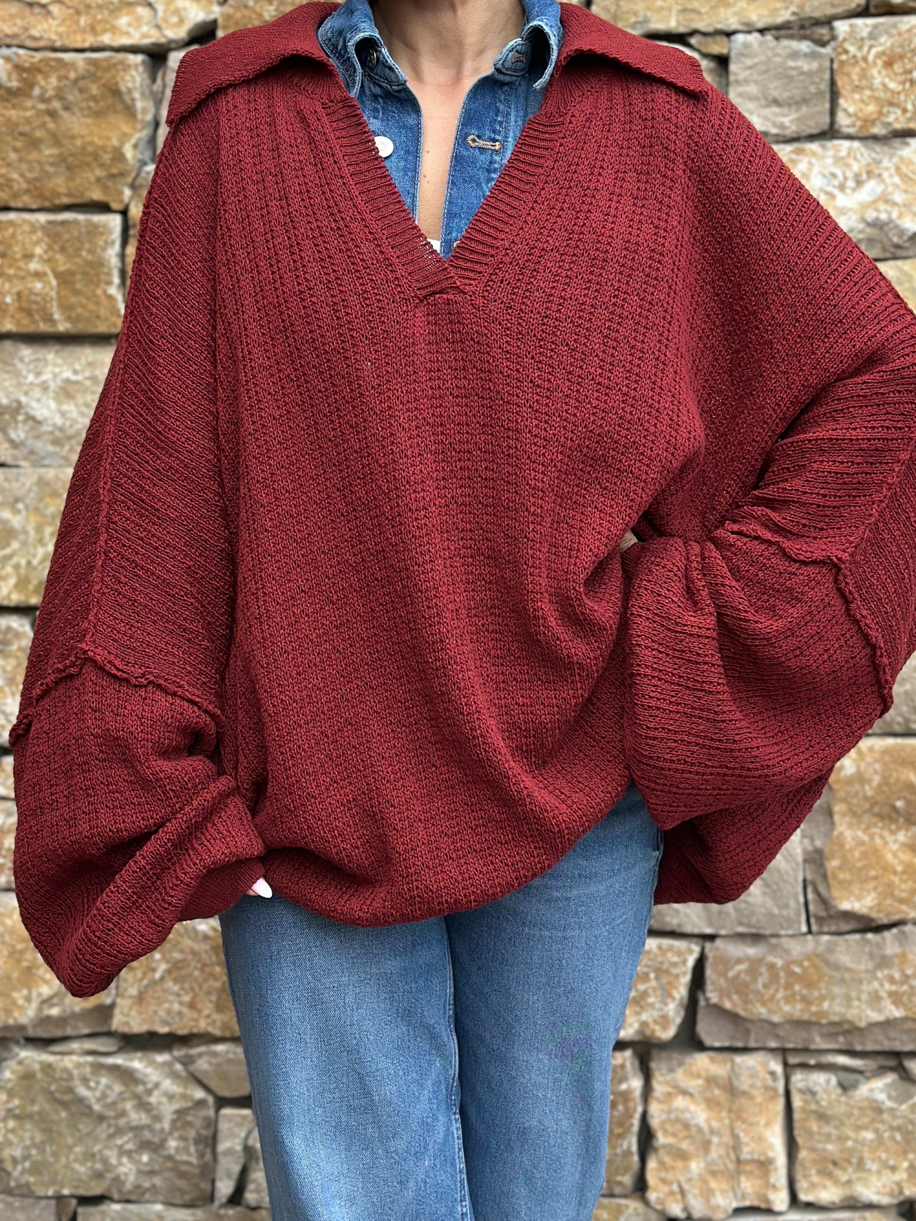 Oversize Häkelpullover MANACOR - Maroon