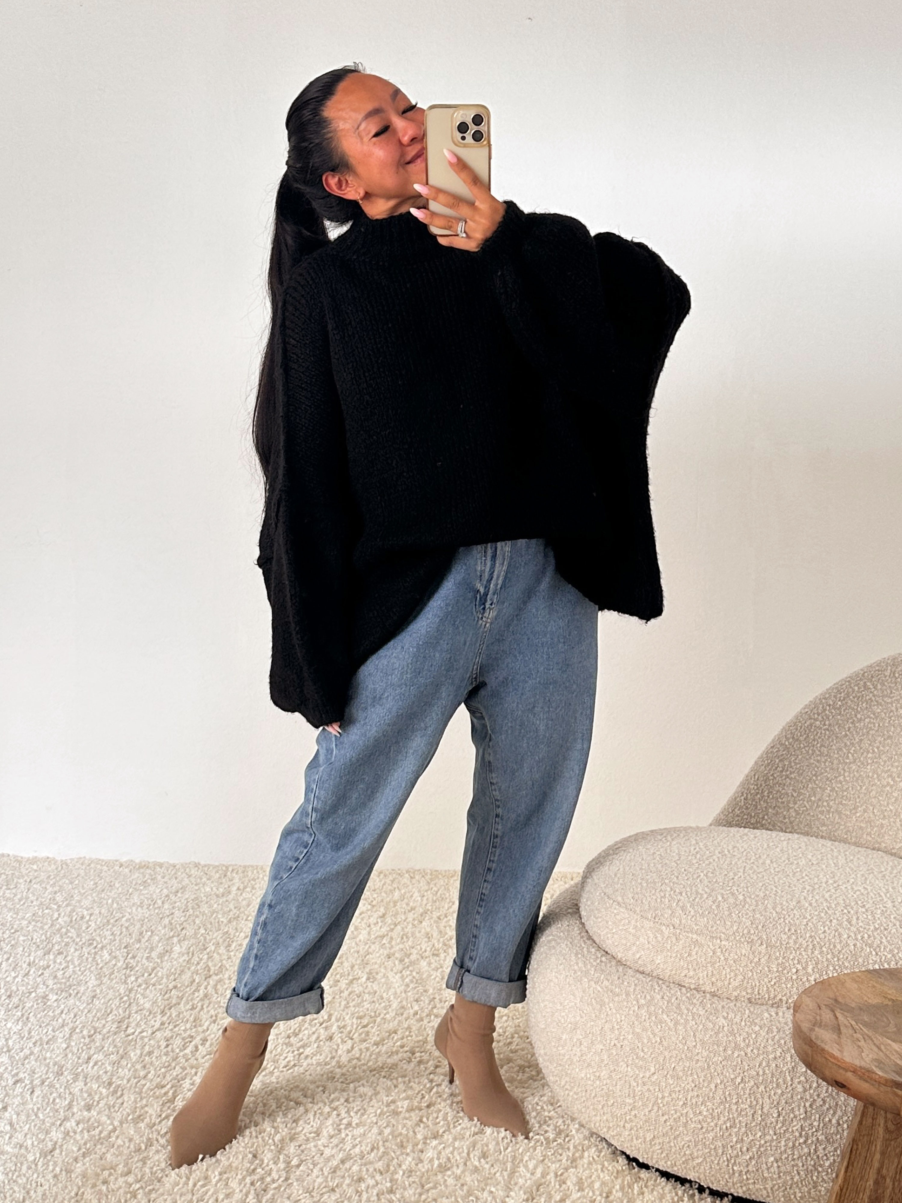 Oversize Strickpullover mit Stehkragen FLAUSCHI - REGULAR - Schwarz