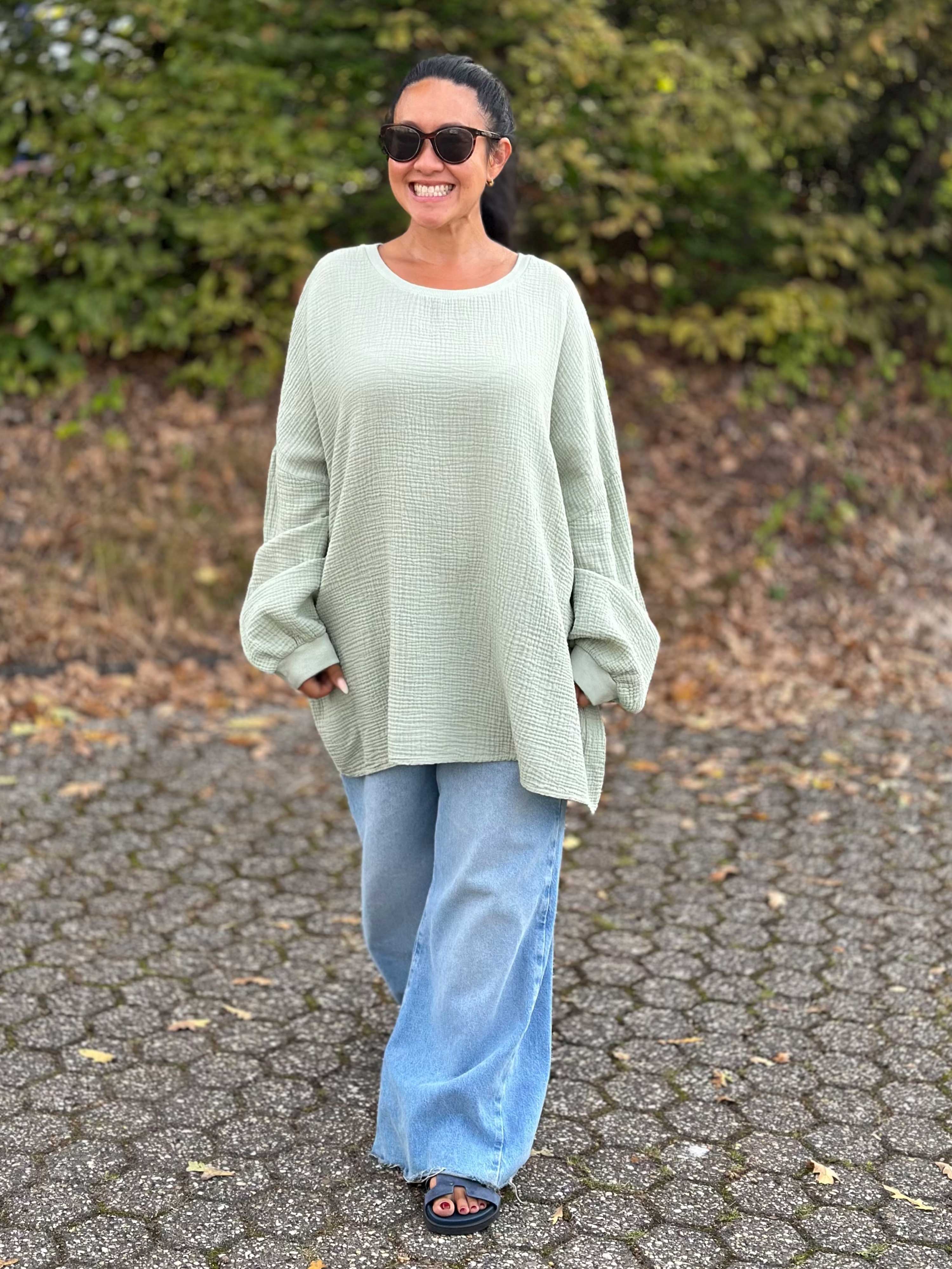 Musselin Oversize Sweatshirt - Matcha