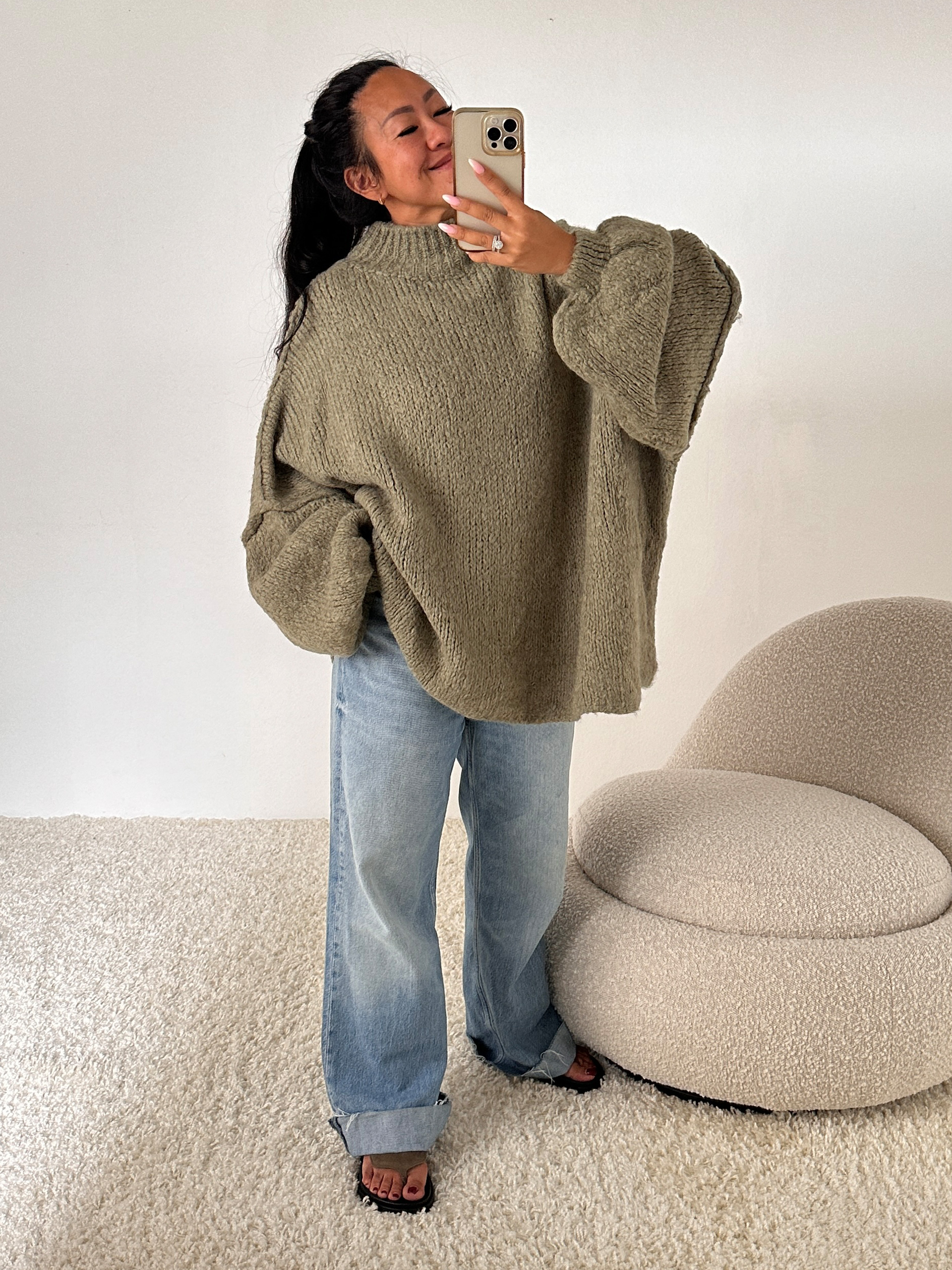 Oversize Strickpullover mit Stehkragen FLAUSCHI - REGULAR - Matcha