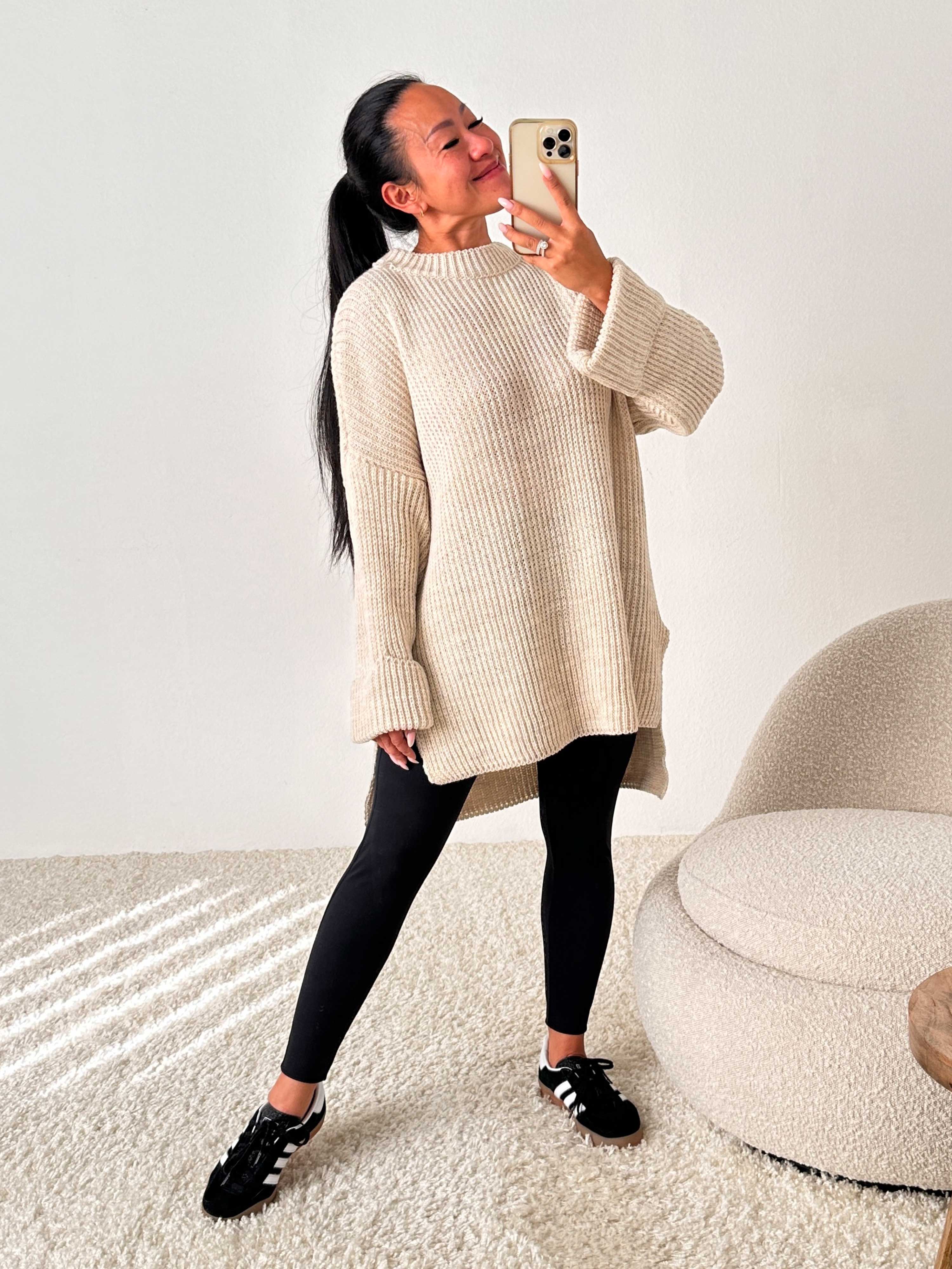 Cozy Strickpullover mit Seitenschlitz - Creme