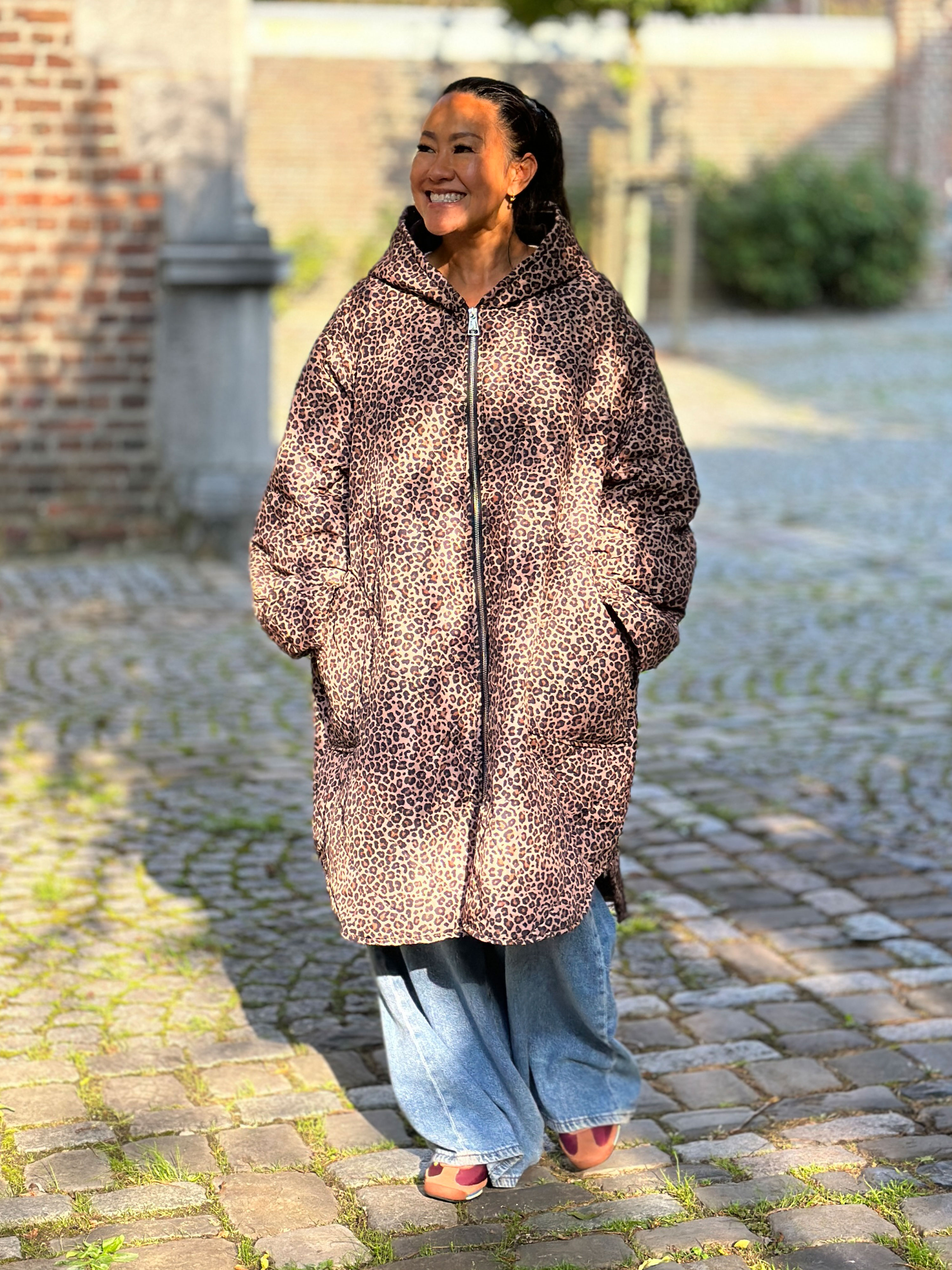 CURVY Steppjacke mit Kapuze - LEOPARD - Beige