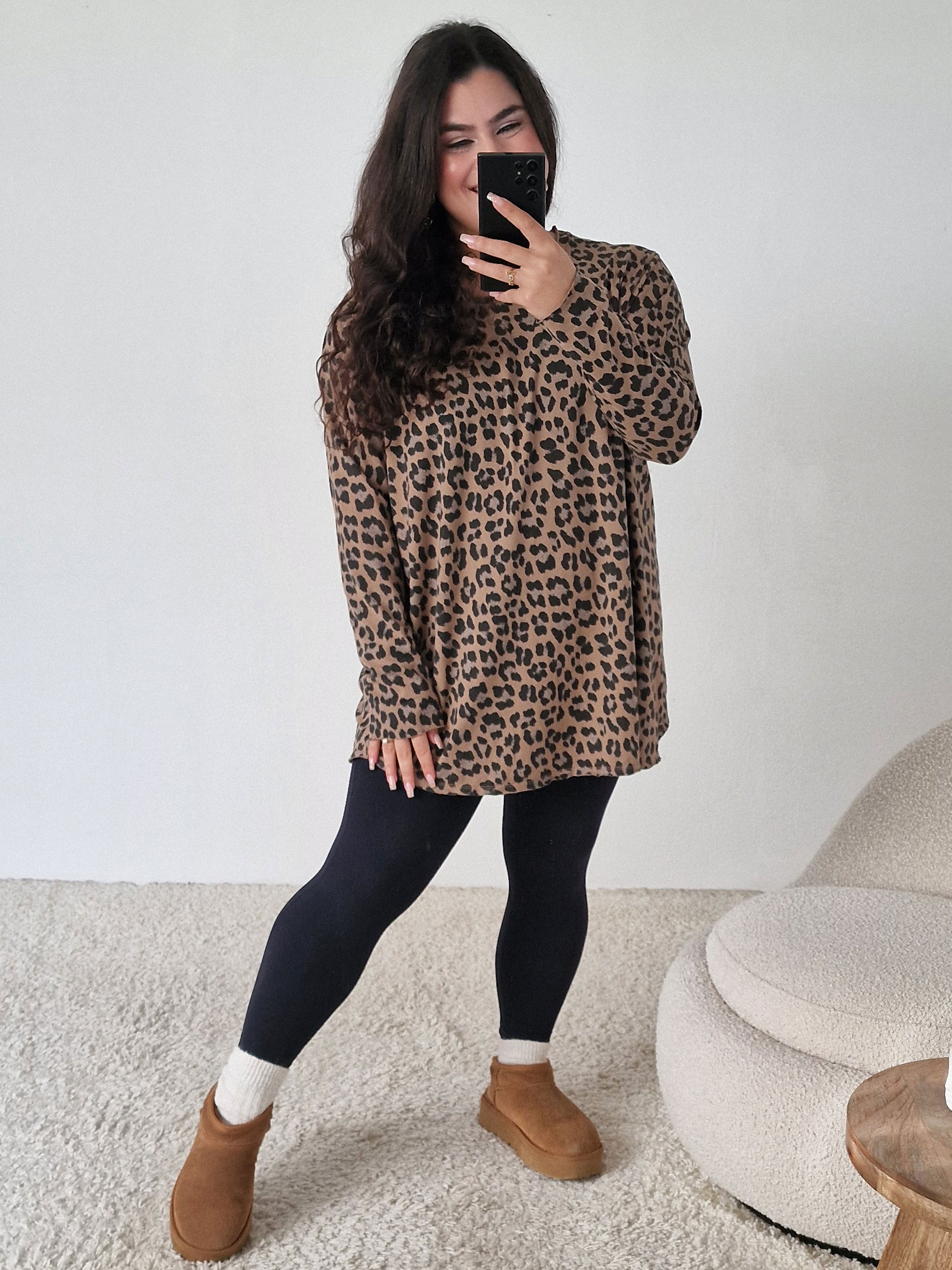 Basic Long Langarmshirt - LEOPARD - Camel