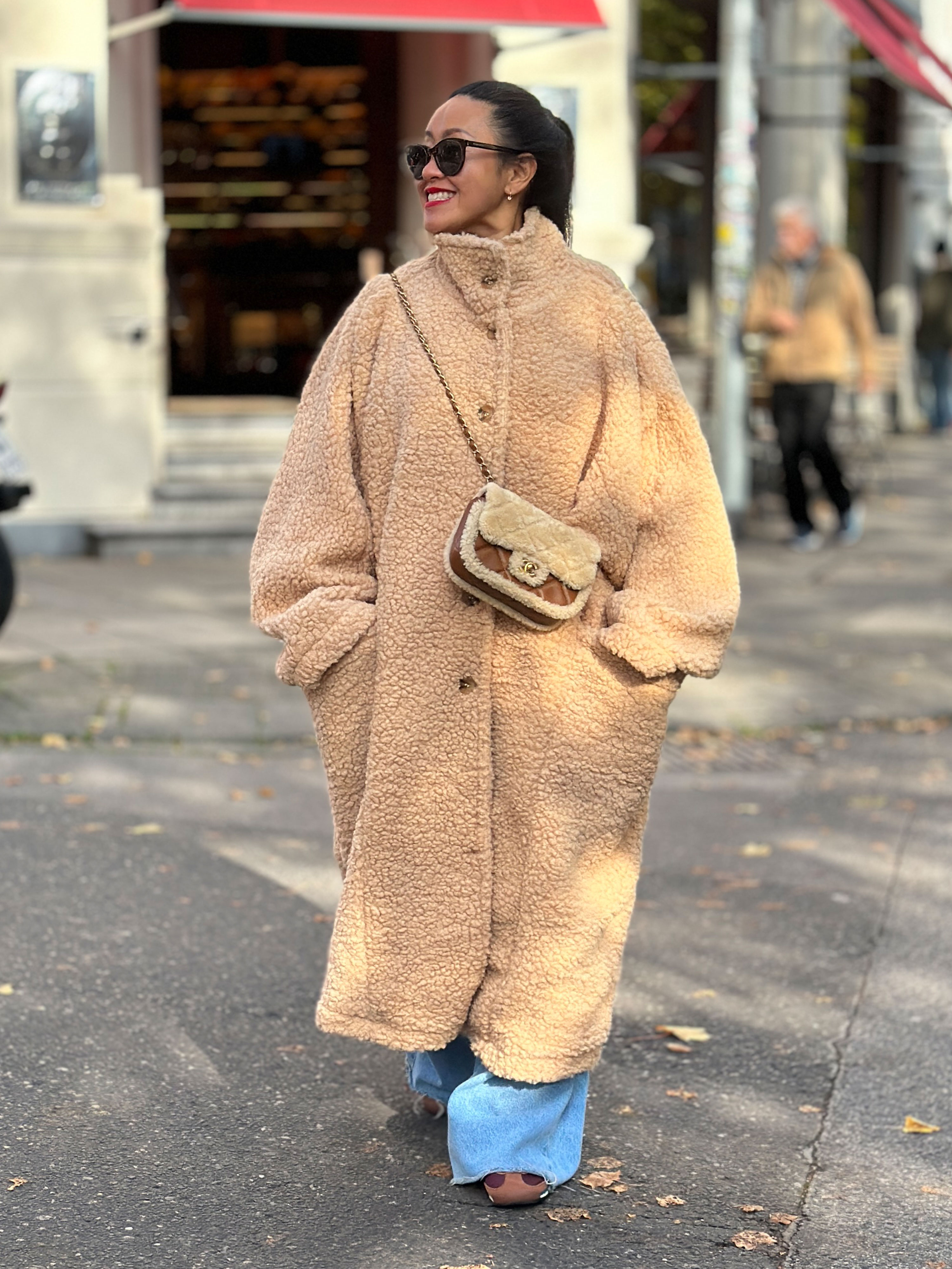 Teddylook Oversize Mantel mit Kragen - ICON - Oatmeal