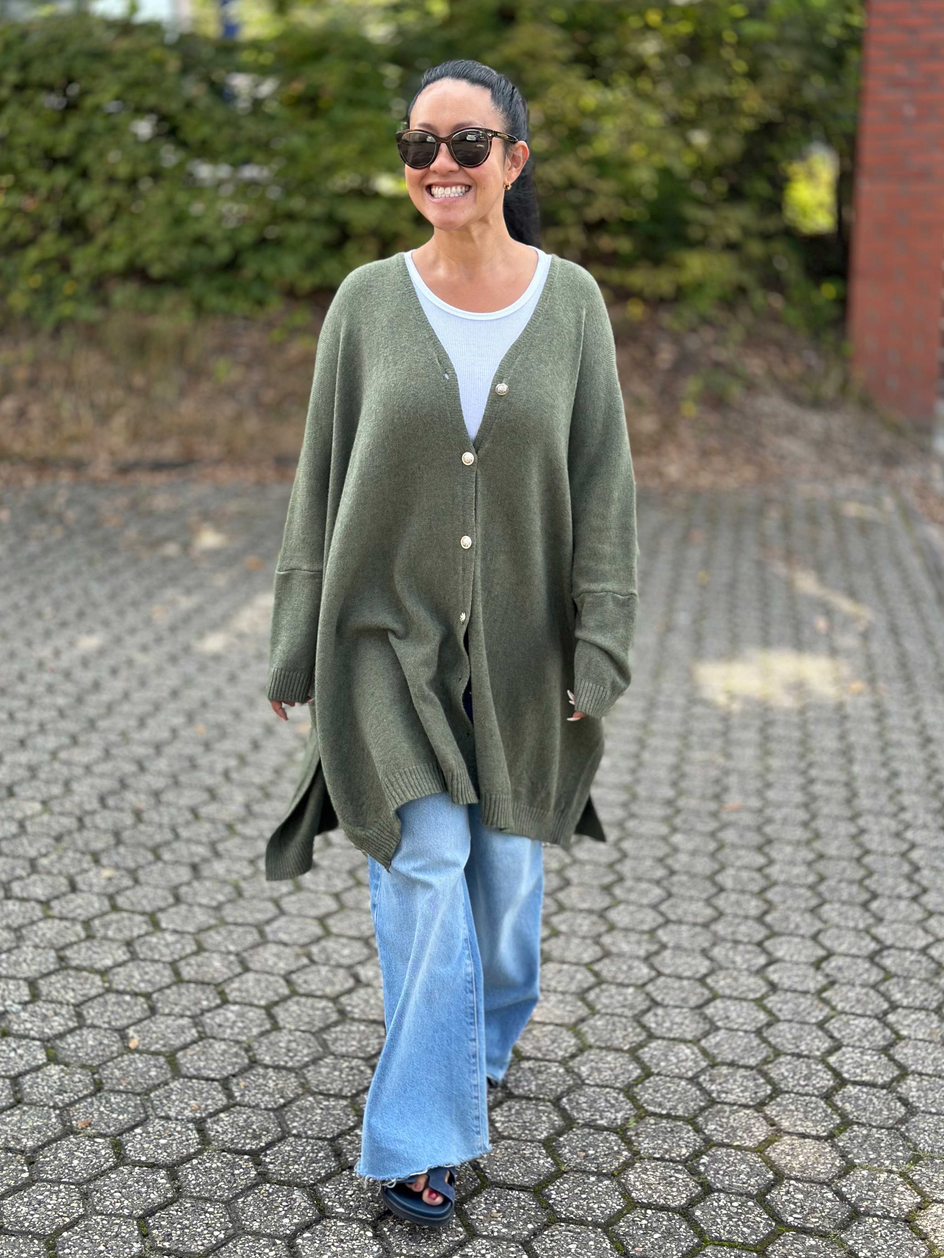 Oversize Viskose Cardigan - Salbei