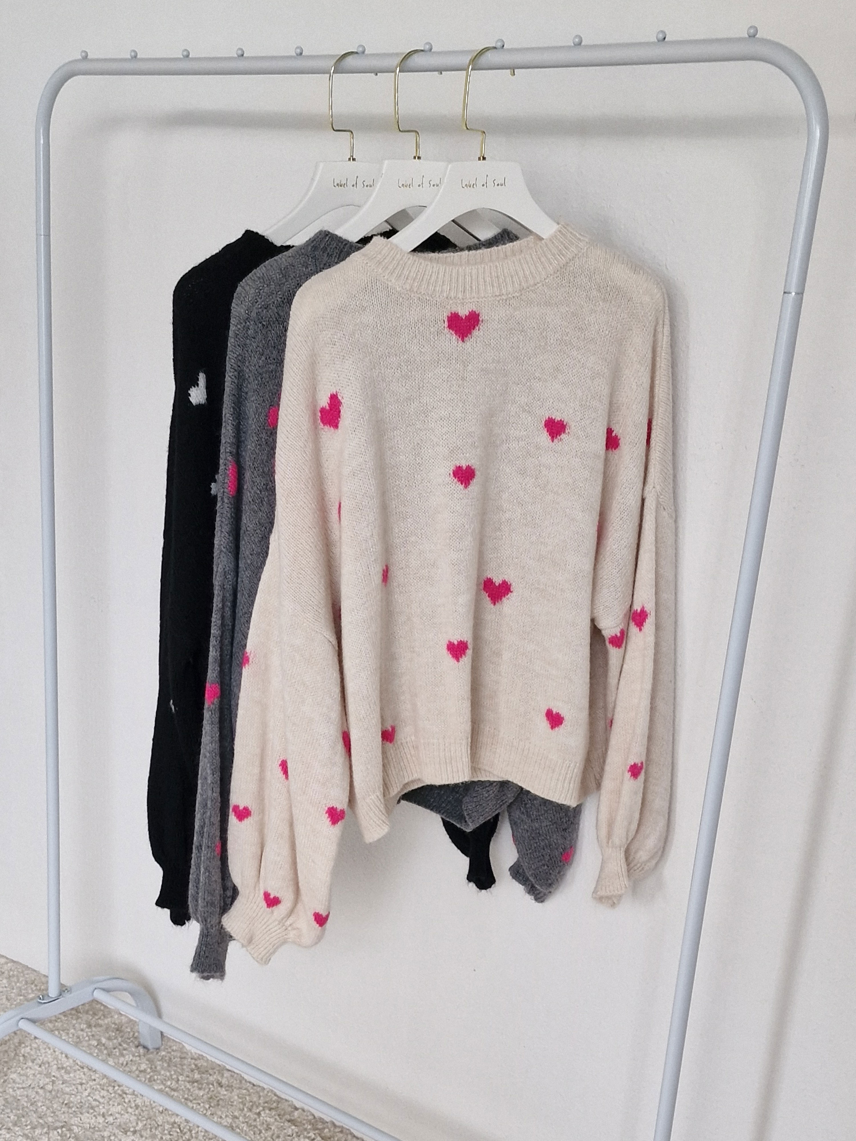 Strickpullover - LITTLE HEARTS - Creme/Pink