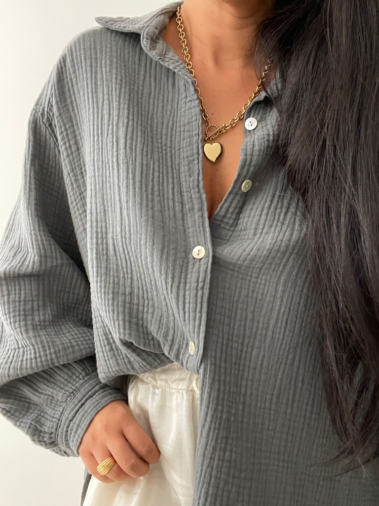 Musselin Oversize Bluse - Grau