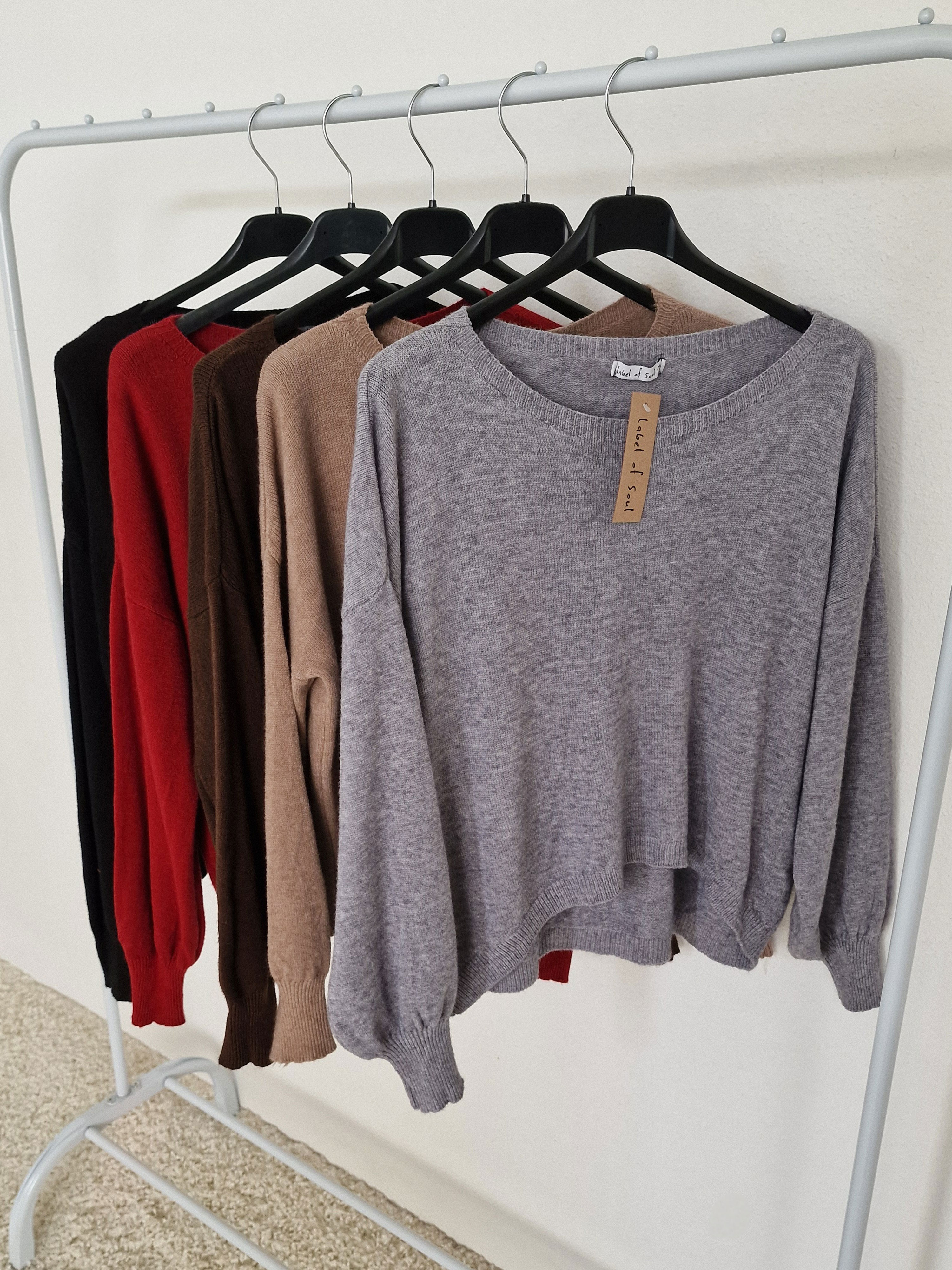 Cropped Viskose Pullover mit Rundhalsausschnitt - Grau