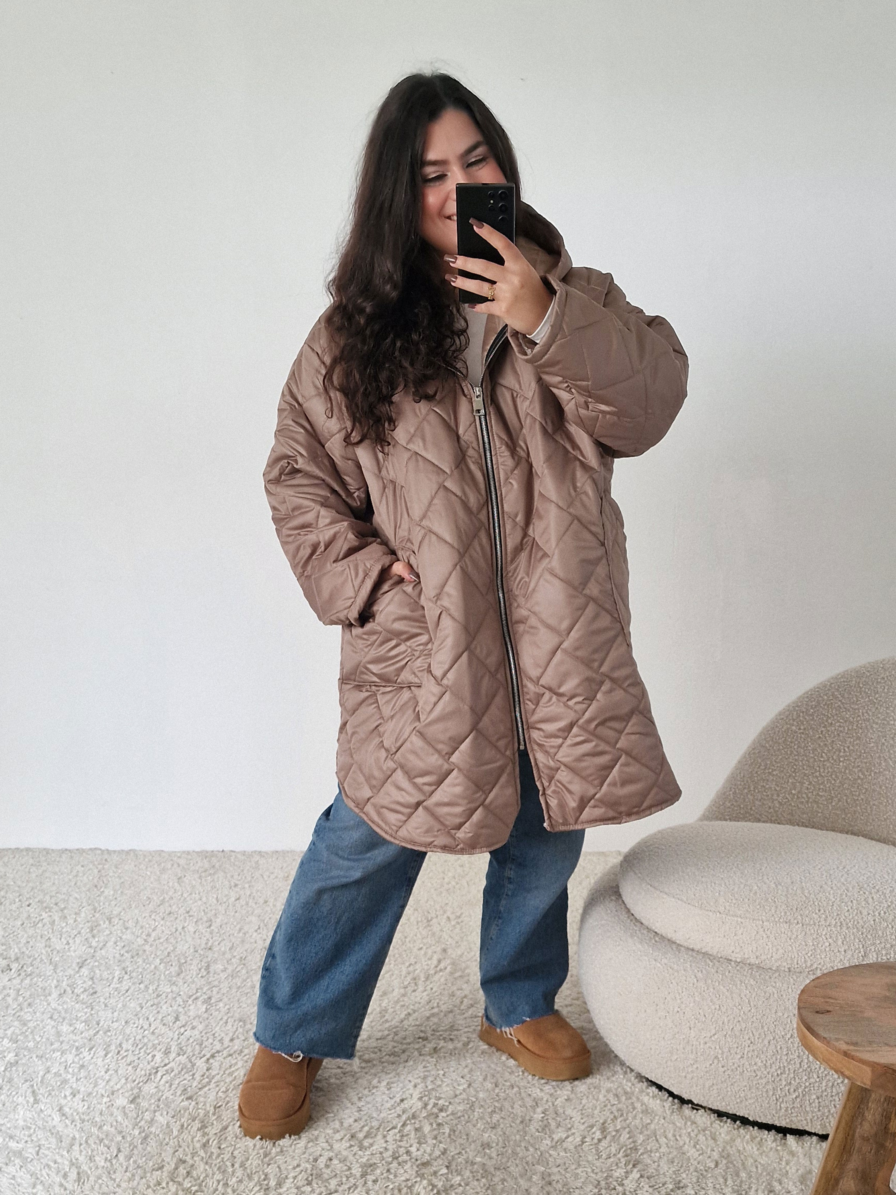 CURVY Steppjacke mit Kapuze - Taupe