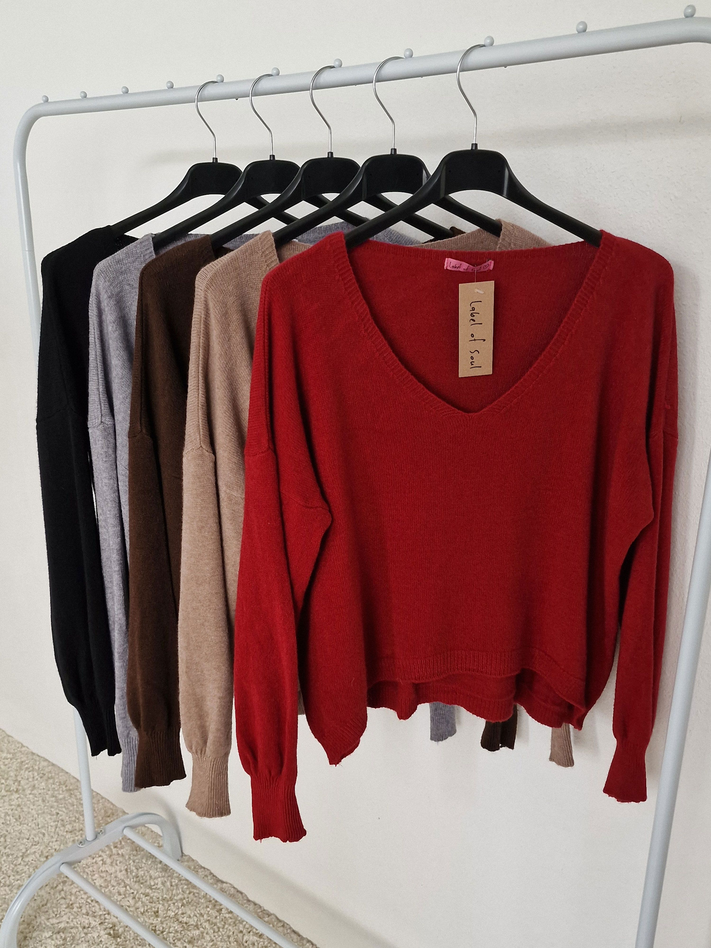 Cropped Viskose Pullover mit V-Ausschnitt - Bordeaux