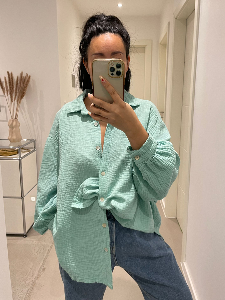 Musselin Midi Oversize Bluse - Mintgrün