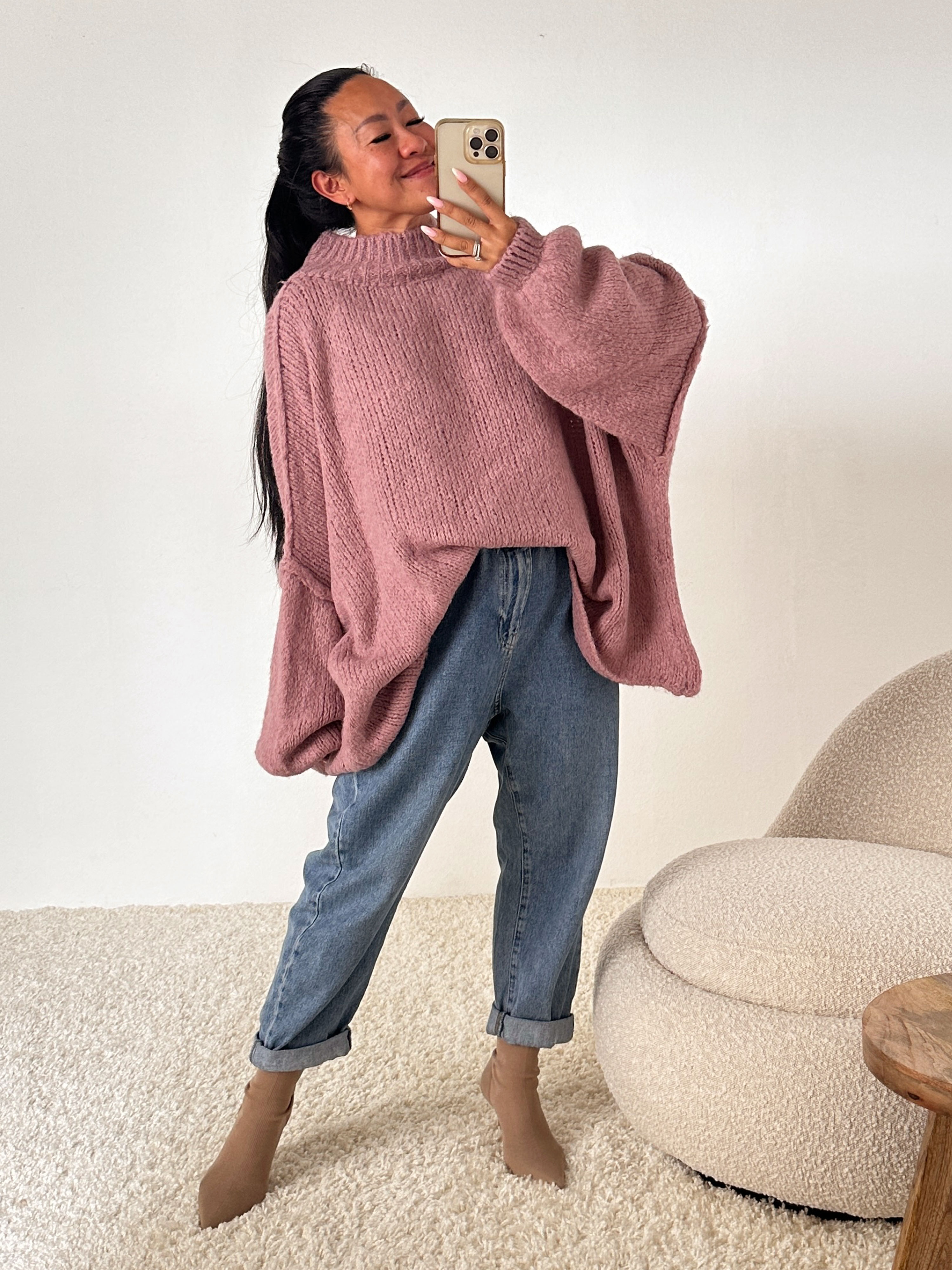 Oversize Strickpullover mit Stehkragen FLAUSCHI - REGULAR - Mauve