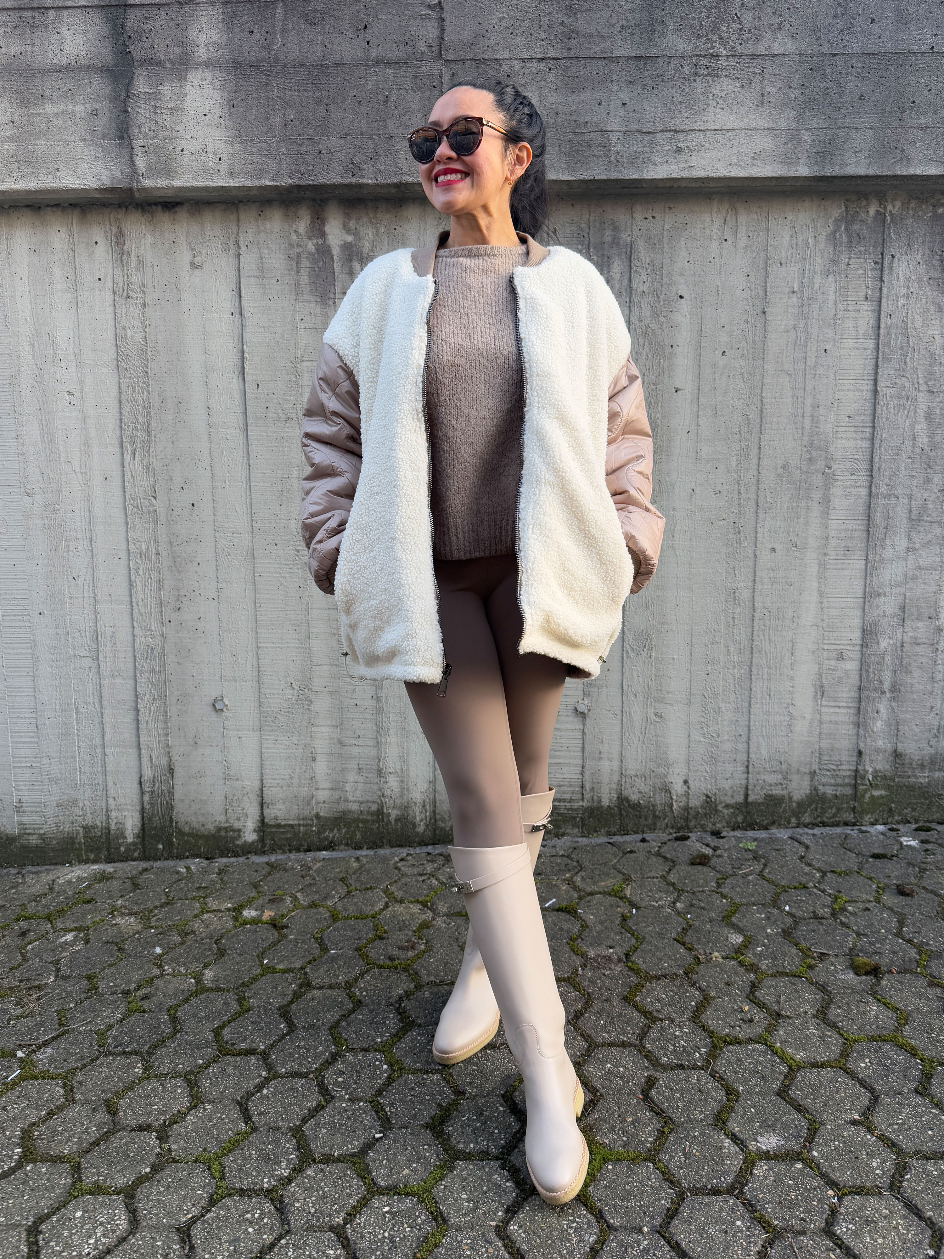 Wendejacke mit Teddyfell - Taupe