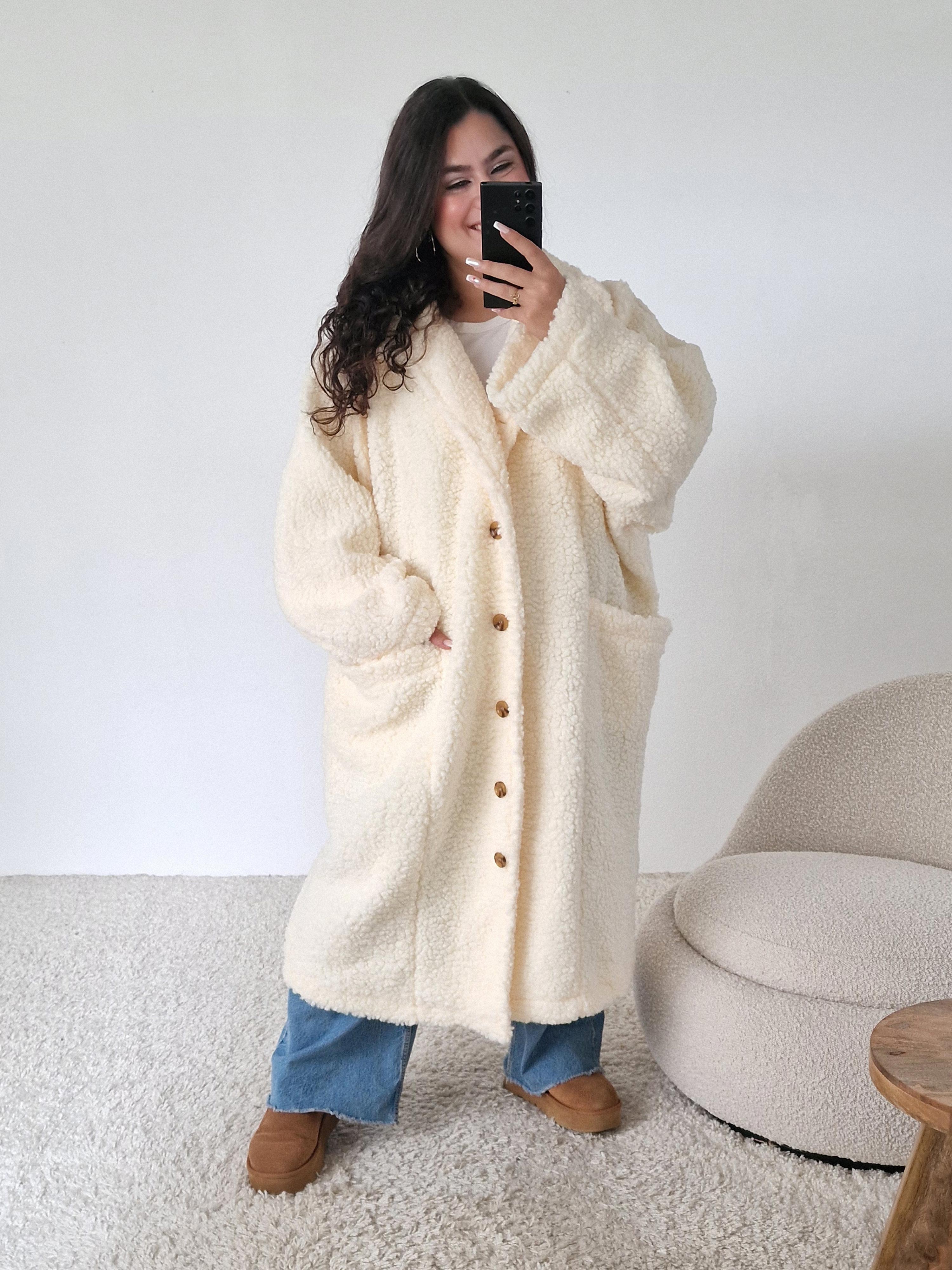 Teddylook Oversize Mantel mit Kragen - ICON - Creme