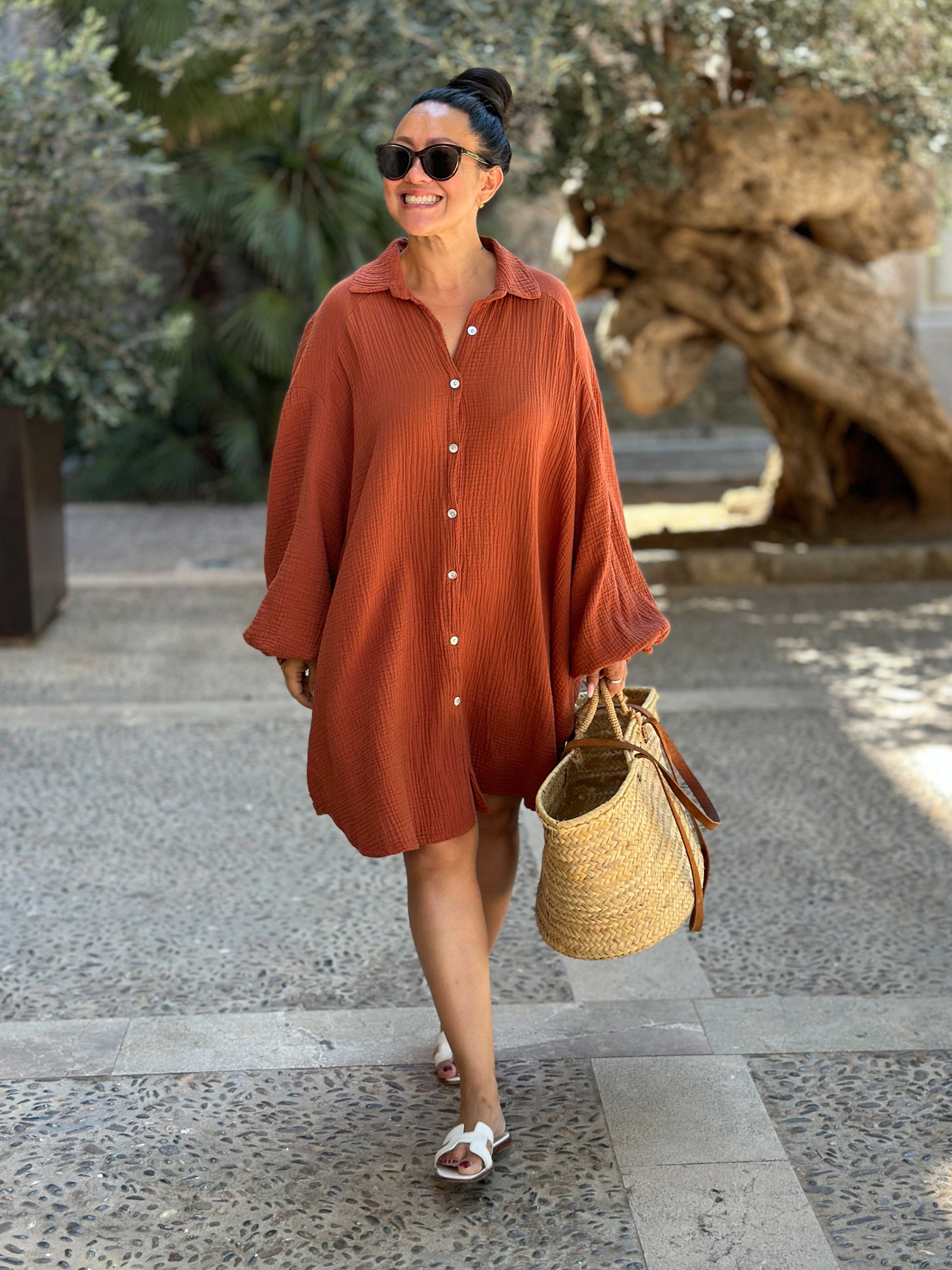 Musselin Long Oversize Bluse - Must Have - Cinnamon
