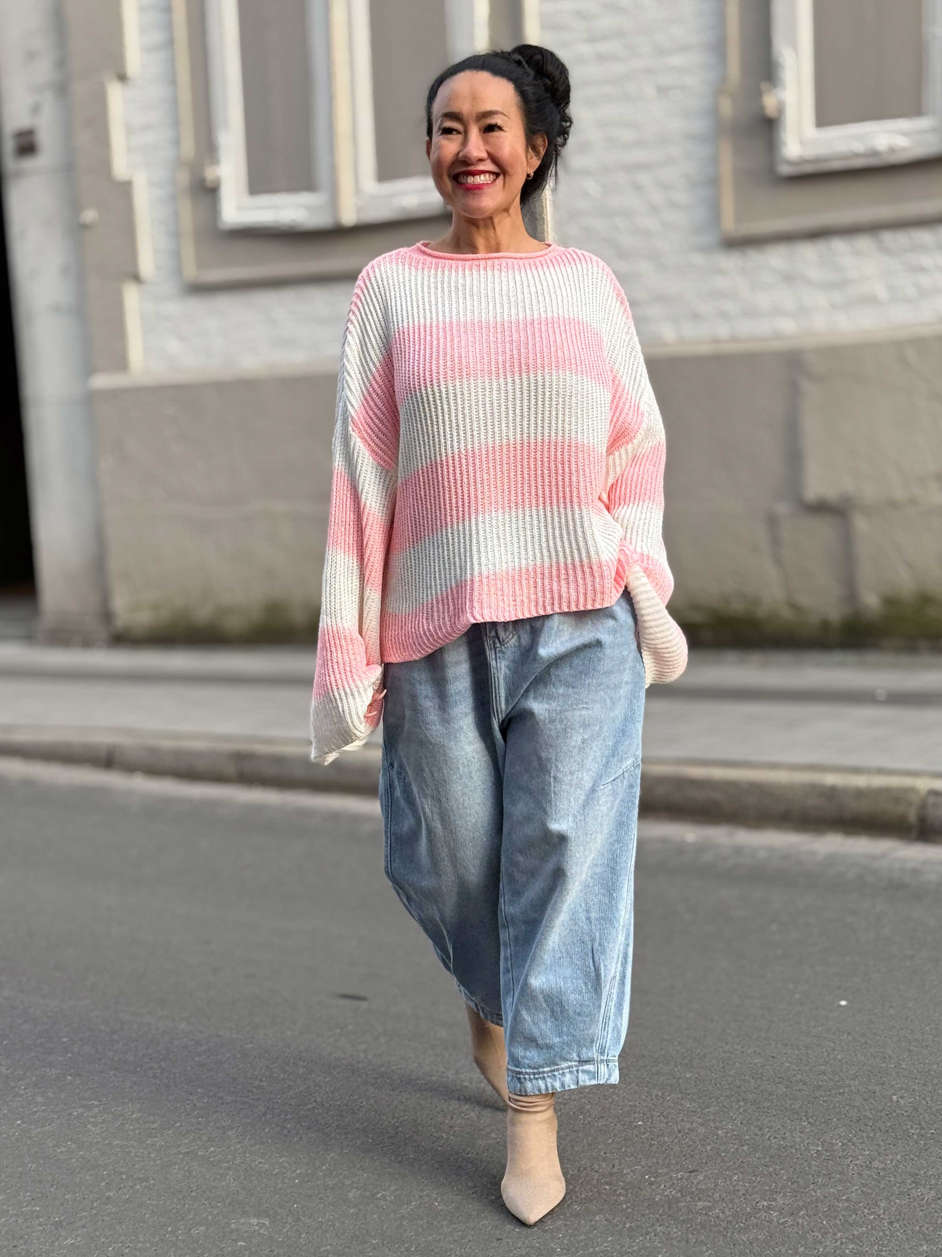 Gestreifter Strickpullover - Luisa - Rosa/Creme