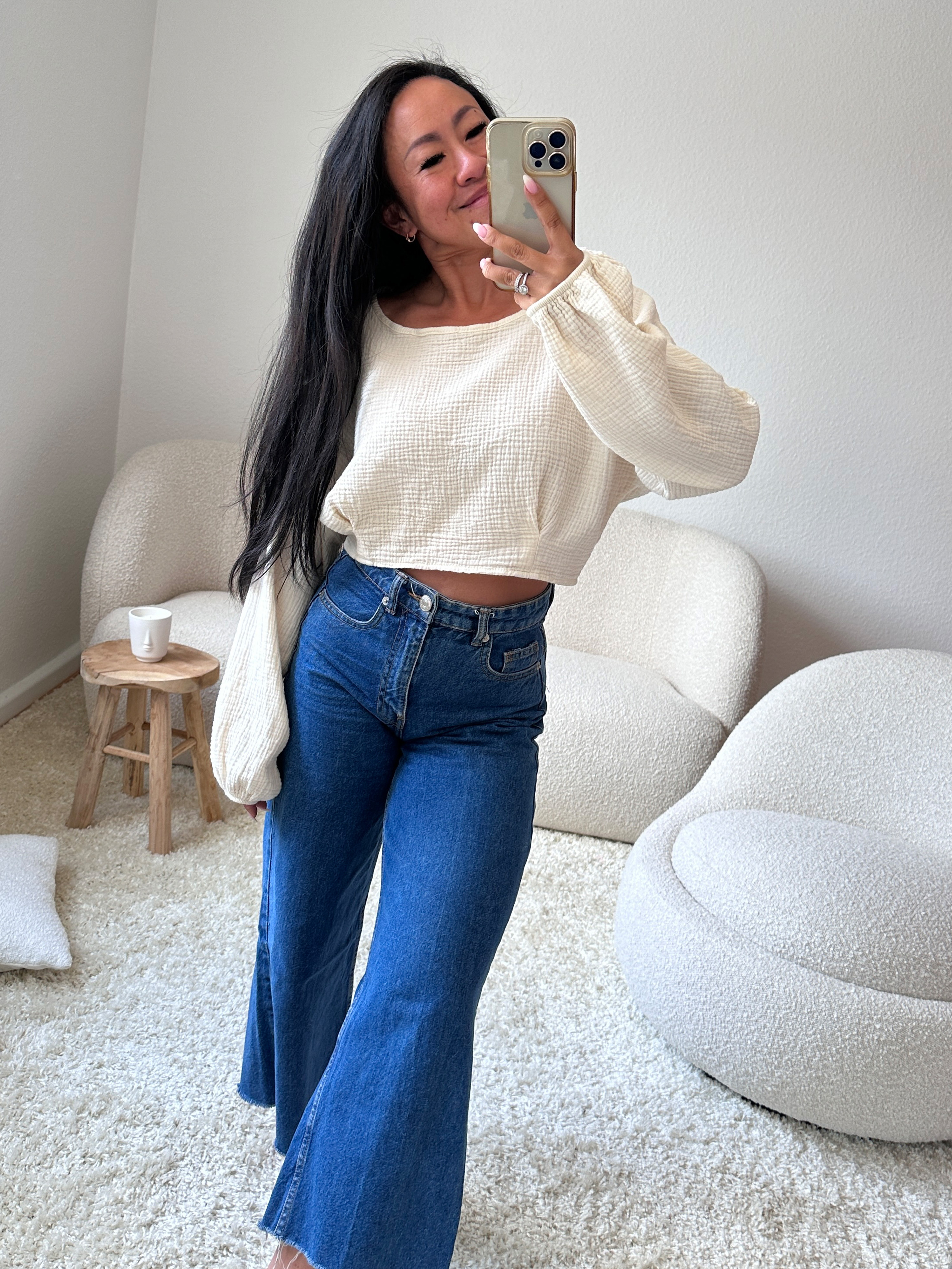 Musselin Cropped Bluse - Vanille