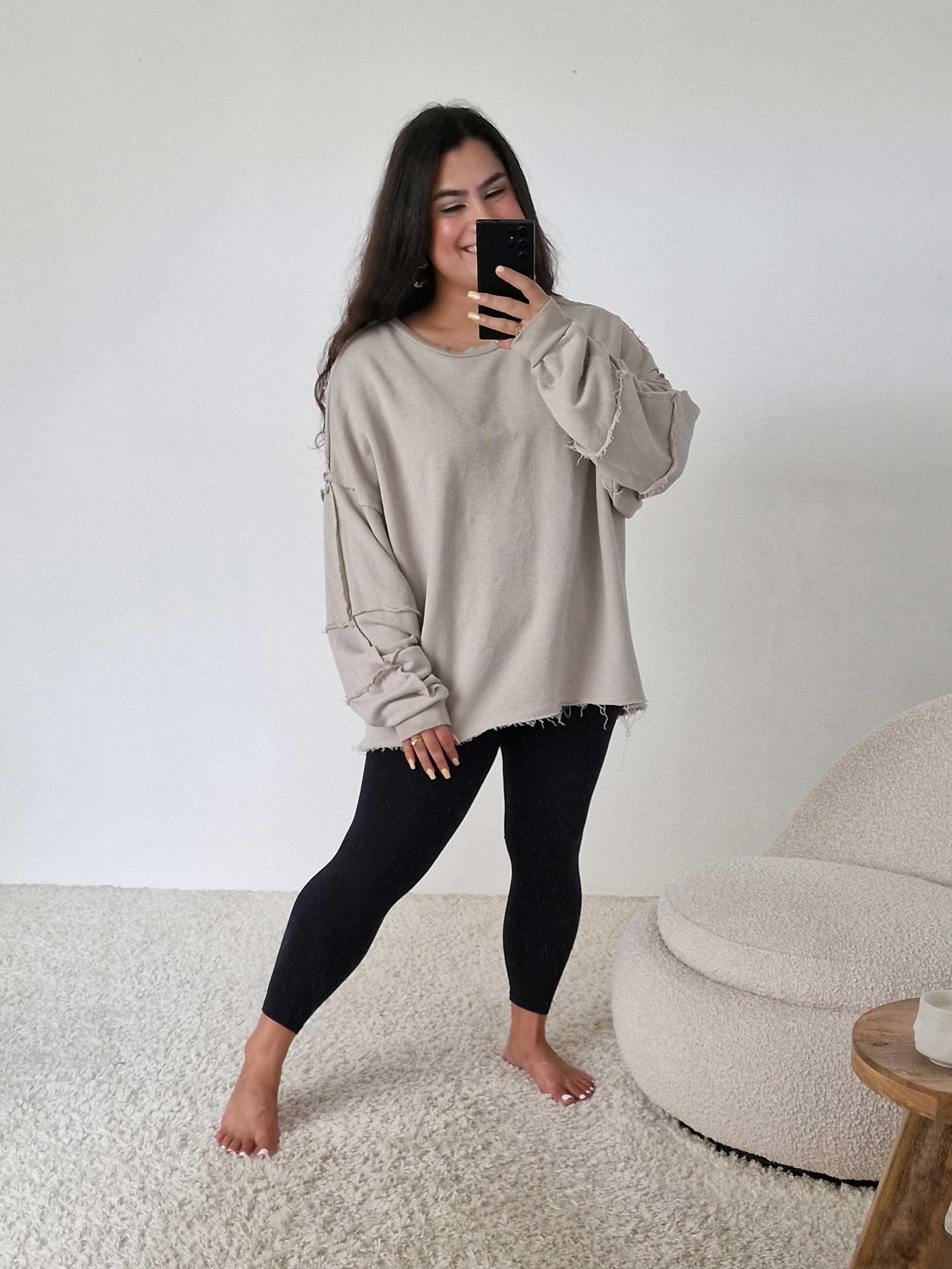 Basic Vokuhila Sweater Used-Look - Beige