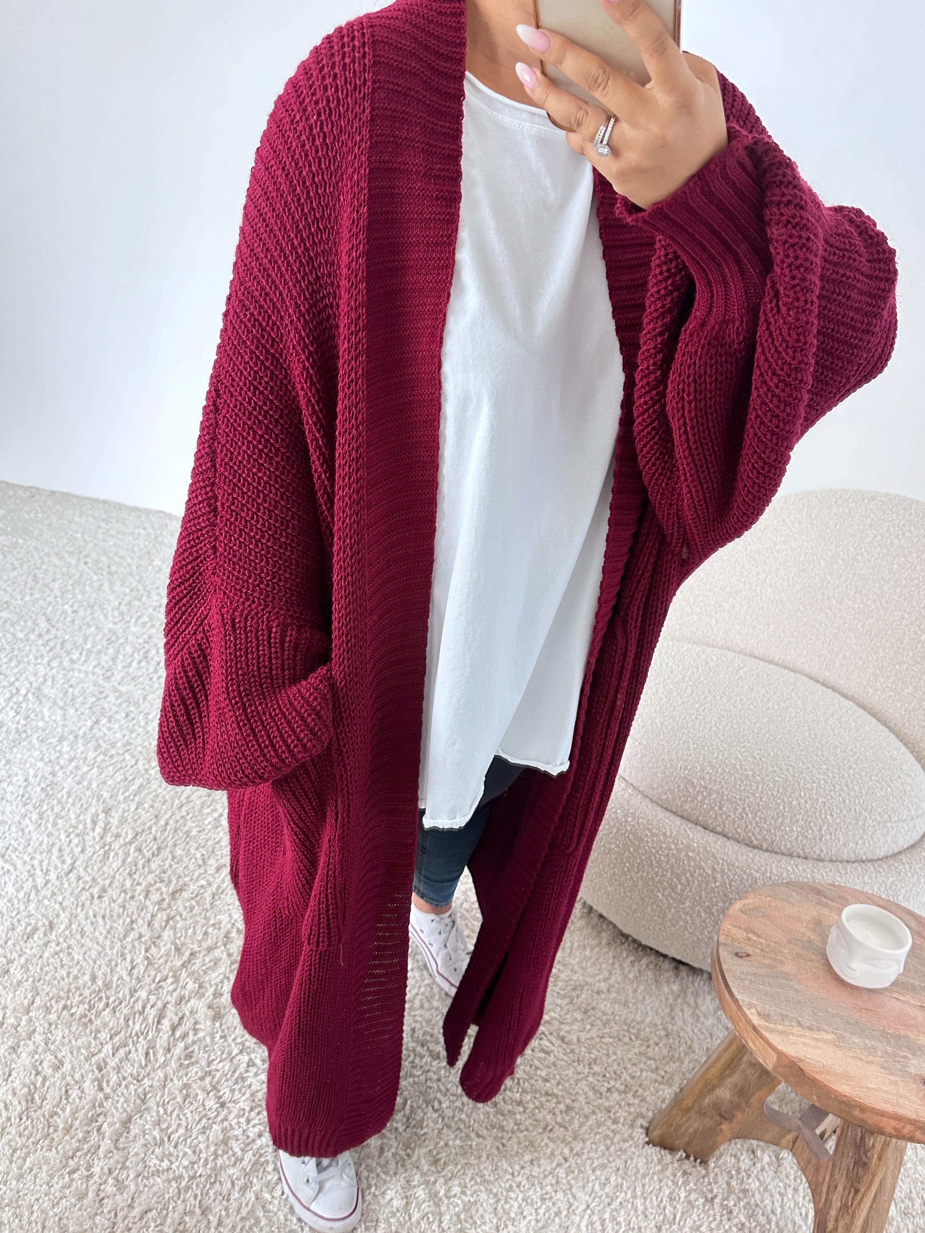 Basic Oversize Strickmantel - Merlot