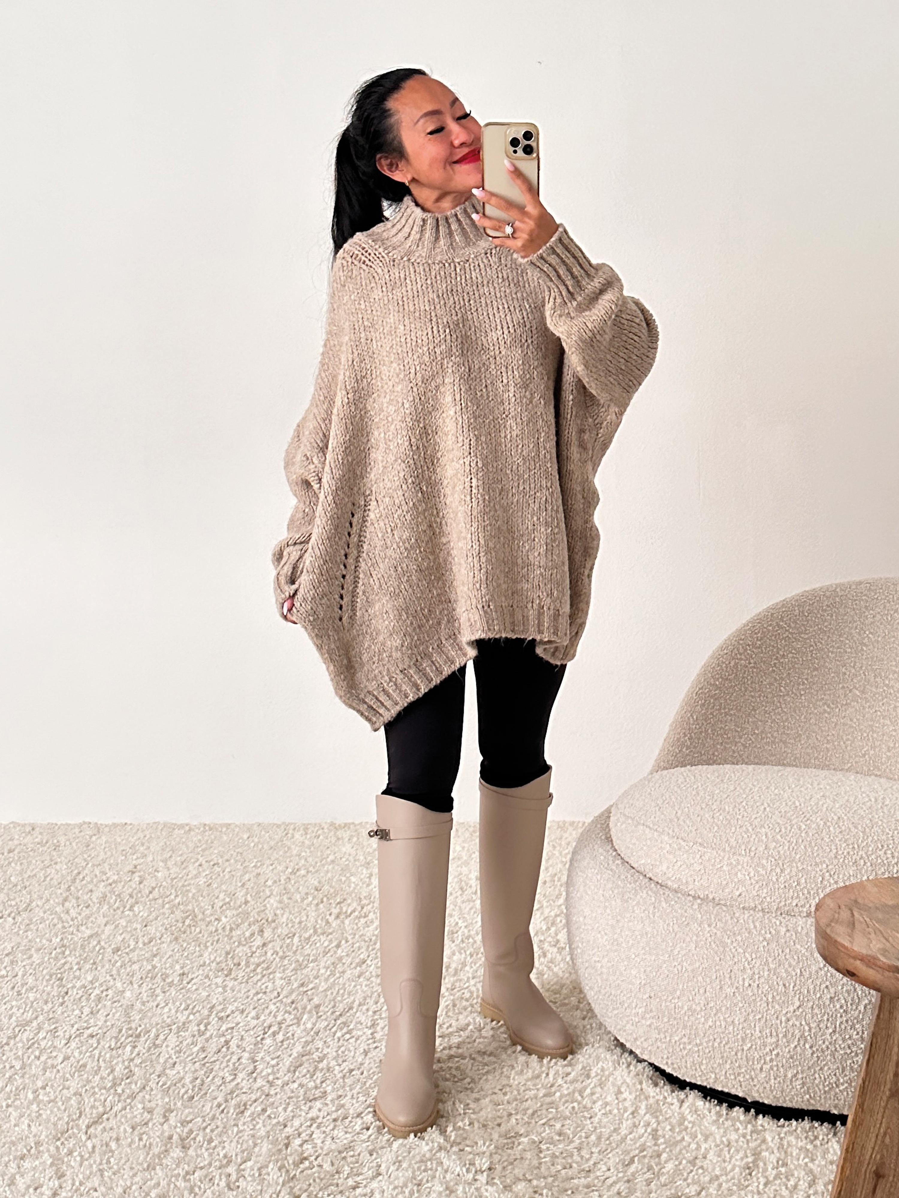 Oversize Strickpullover mit feinem Lochmuster - FLAUSCHI - Beige