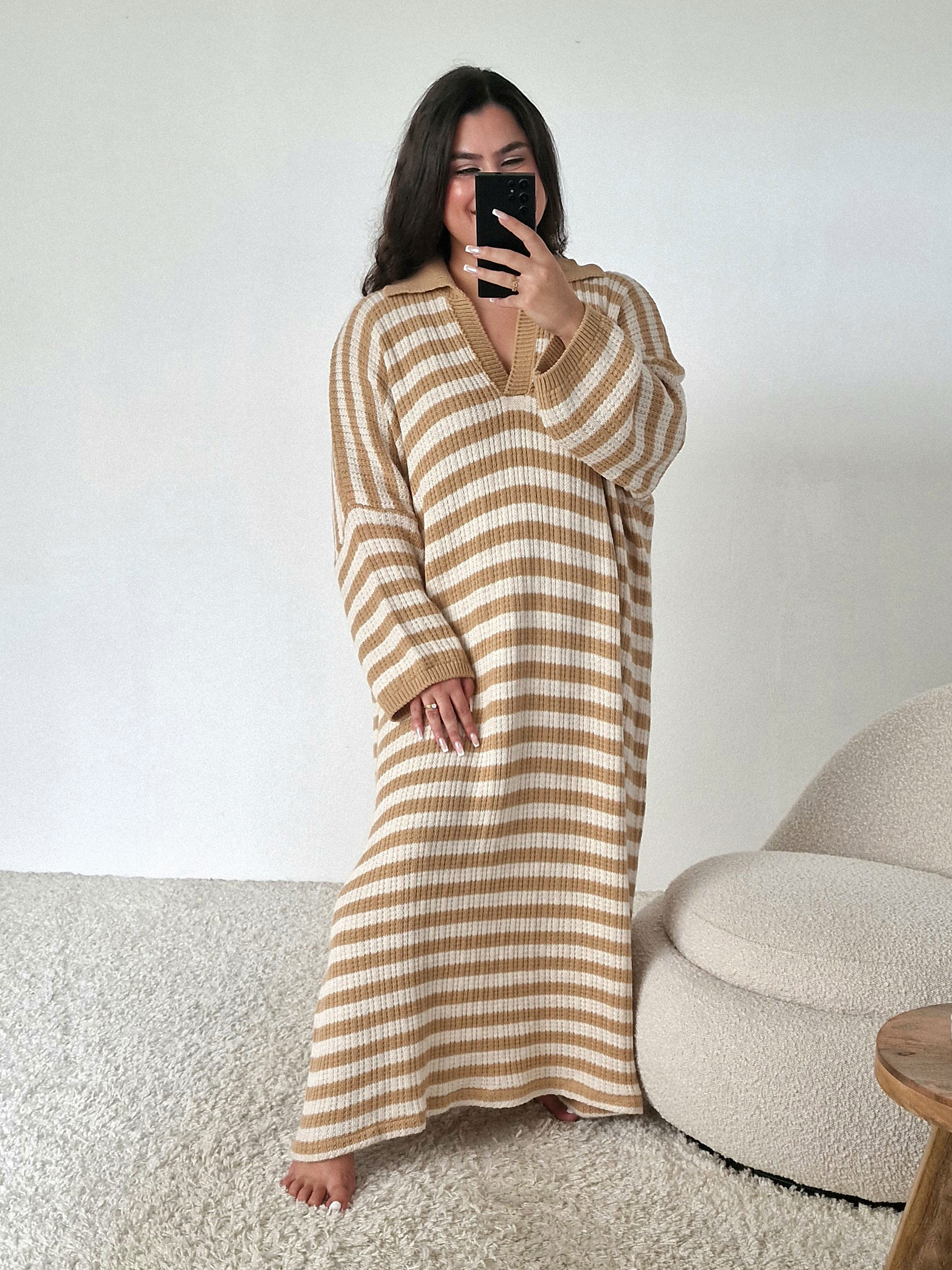 Langarm Strickkleid Santanyi CURVY - STRIPES - Caramel