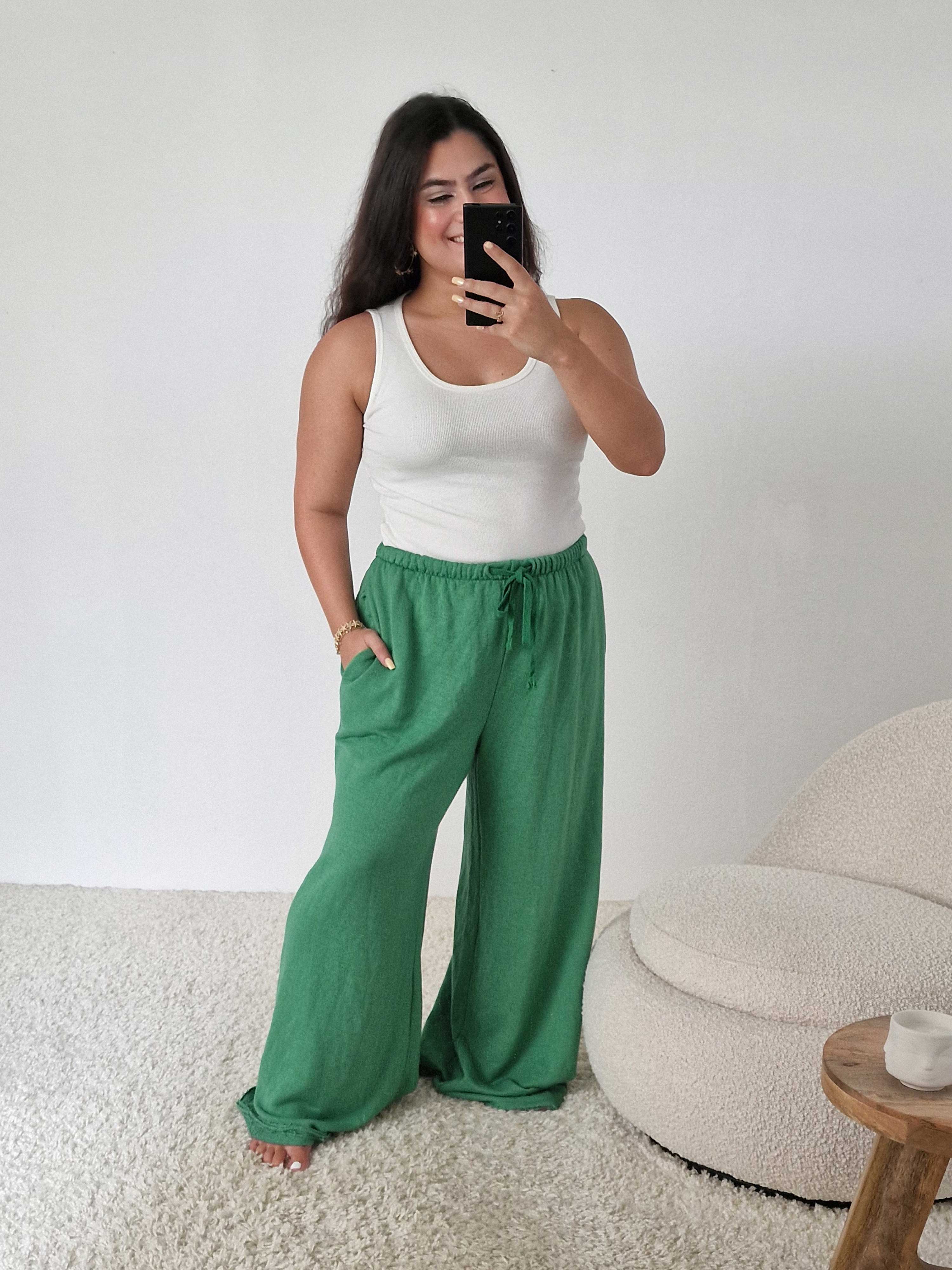 Basic Palazzo Hose Used-Look - ONESIZE - Grün