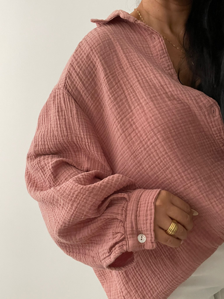 Musselin Oversize Bluse - Blush