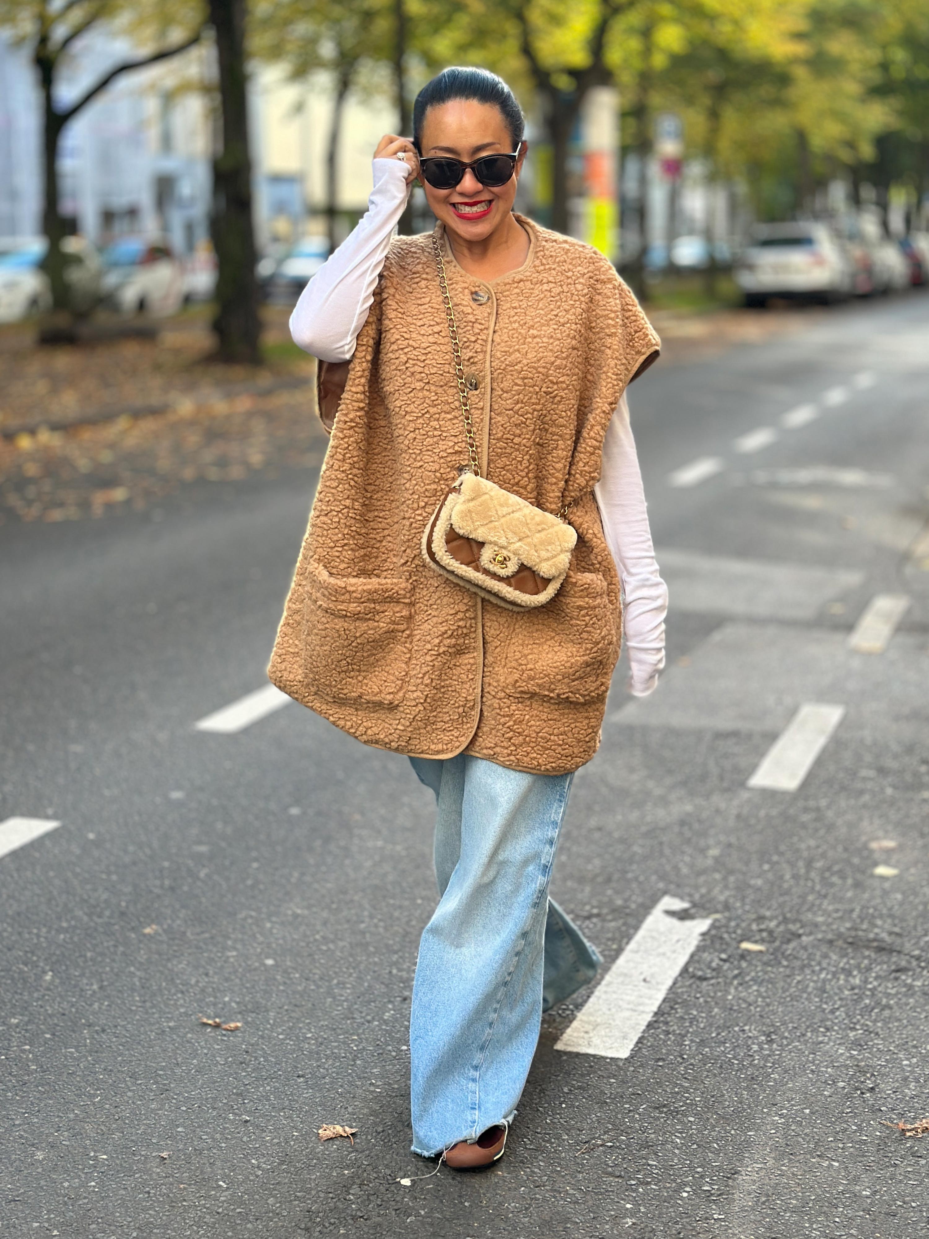 Oversize Teddylook Weste - ALMA - Camel