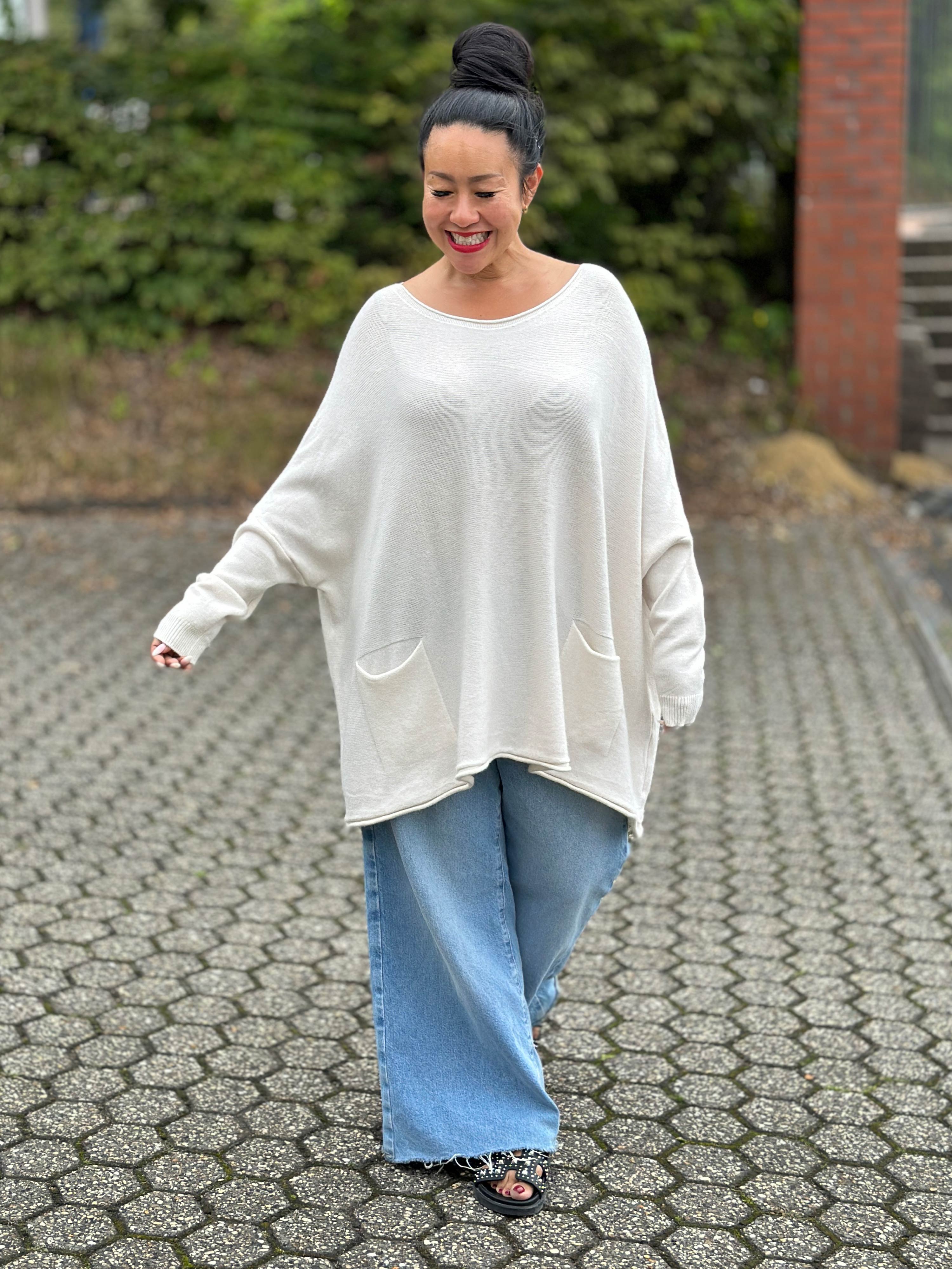 Oversize Viskose Pullover mit Taschen - Creme