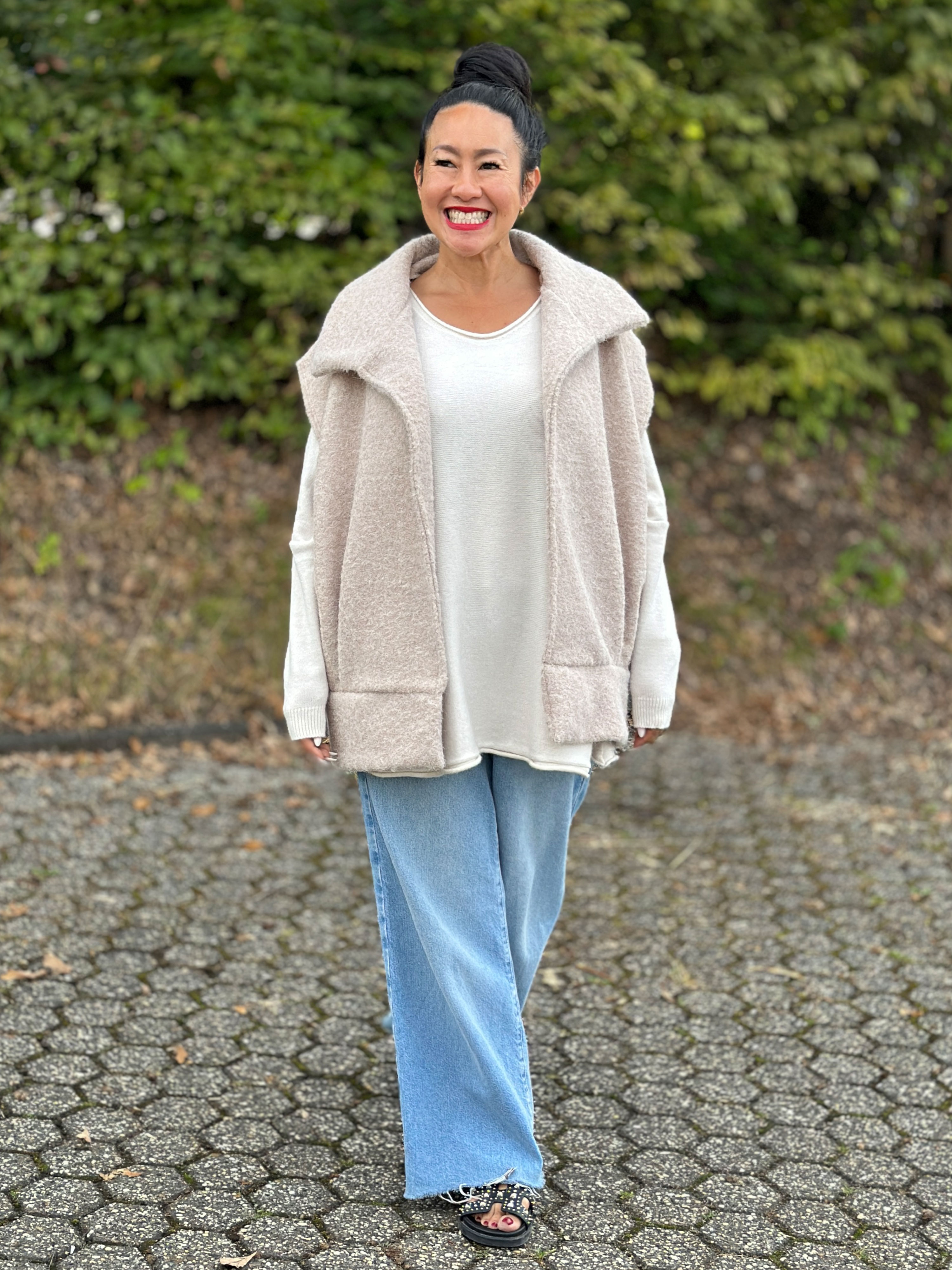 Oversize Weste mit Kragen - Oatmeal