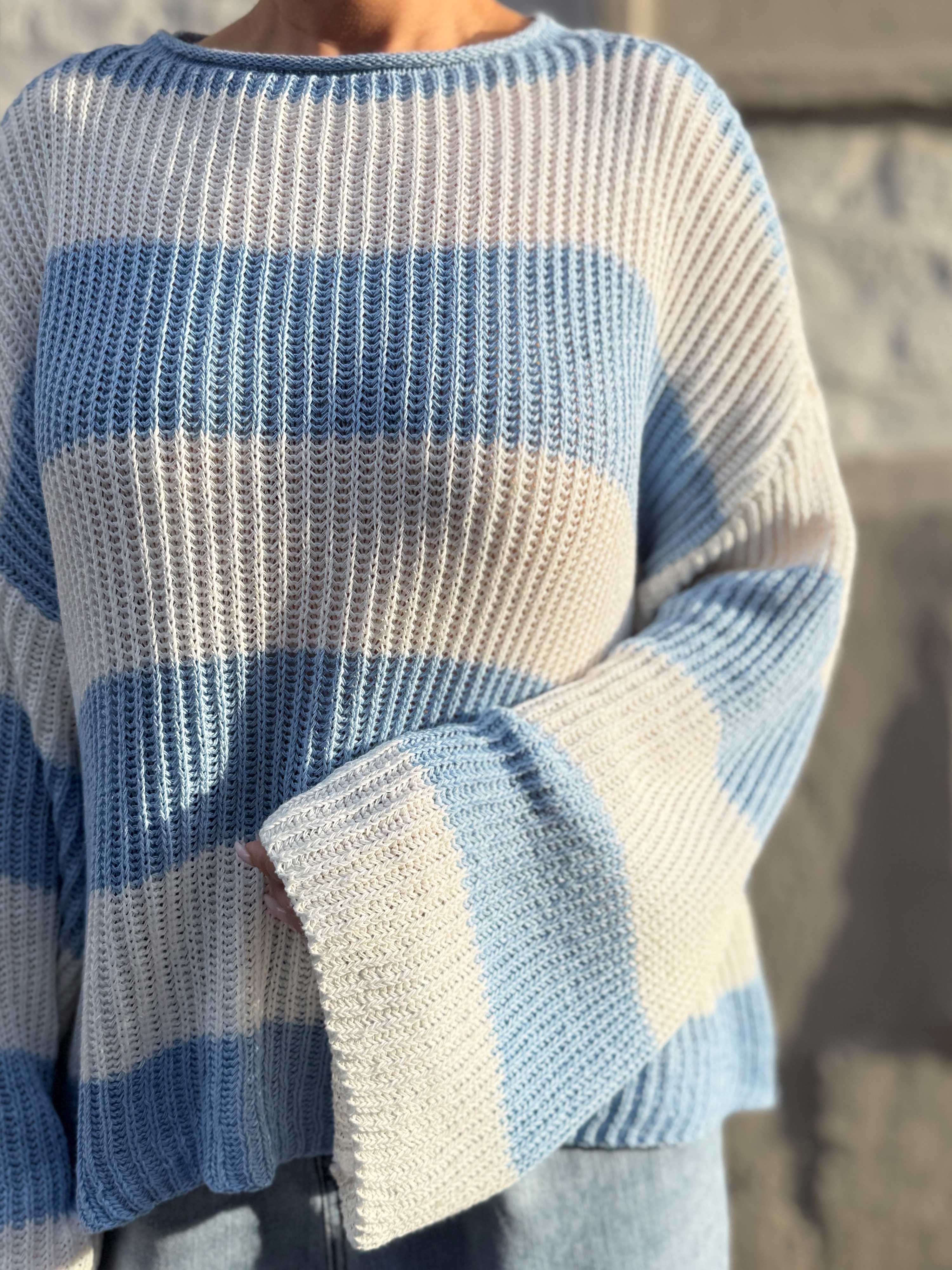 Gestreifter Strickpullover - Luisa - Blau/Creme